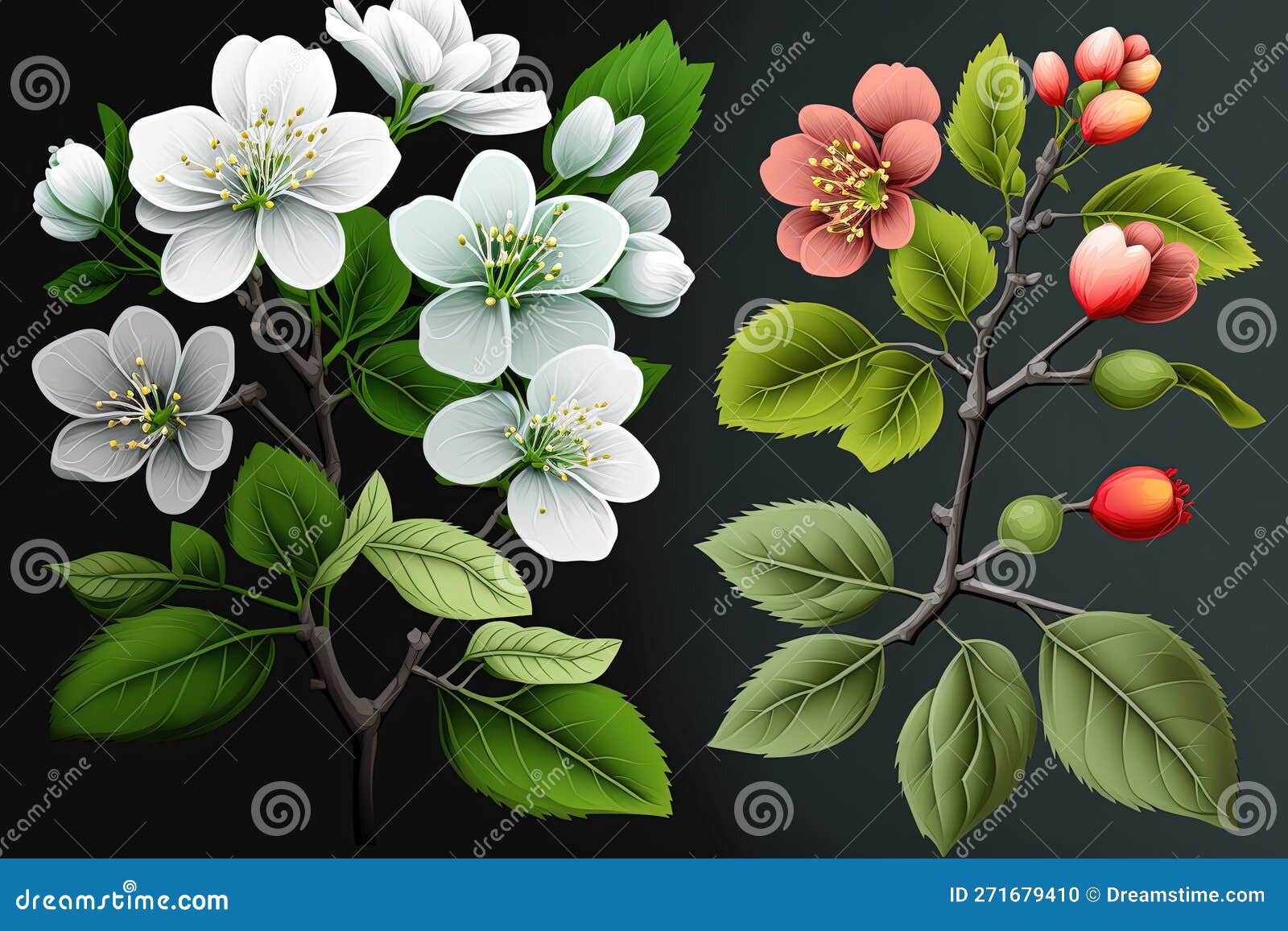 White Apple Tree Blossoms on a Gray Background are Signs of Spring