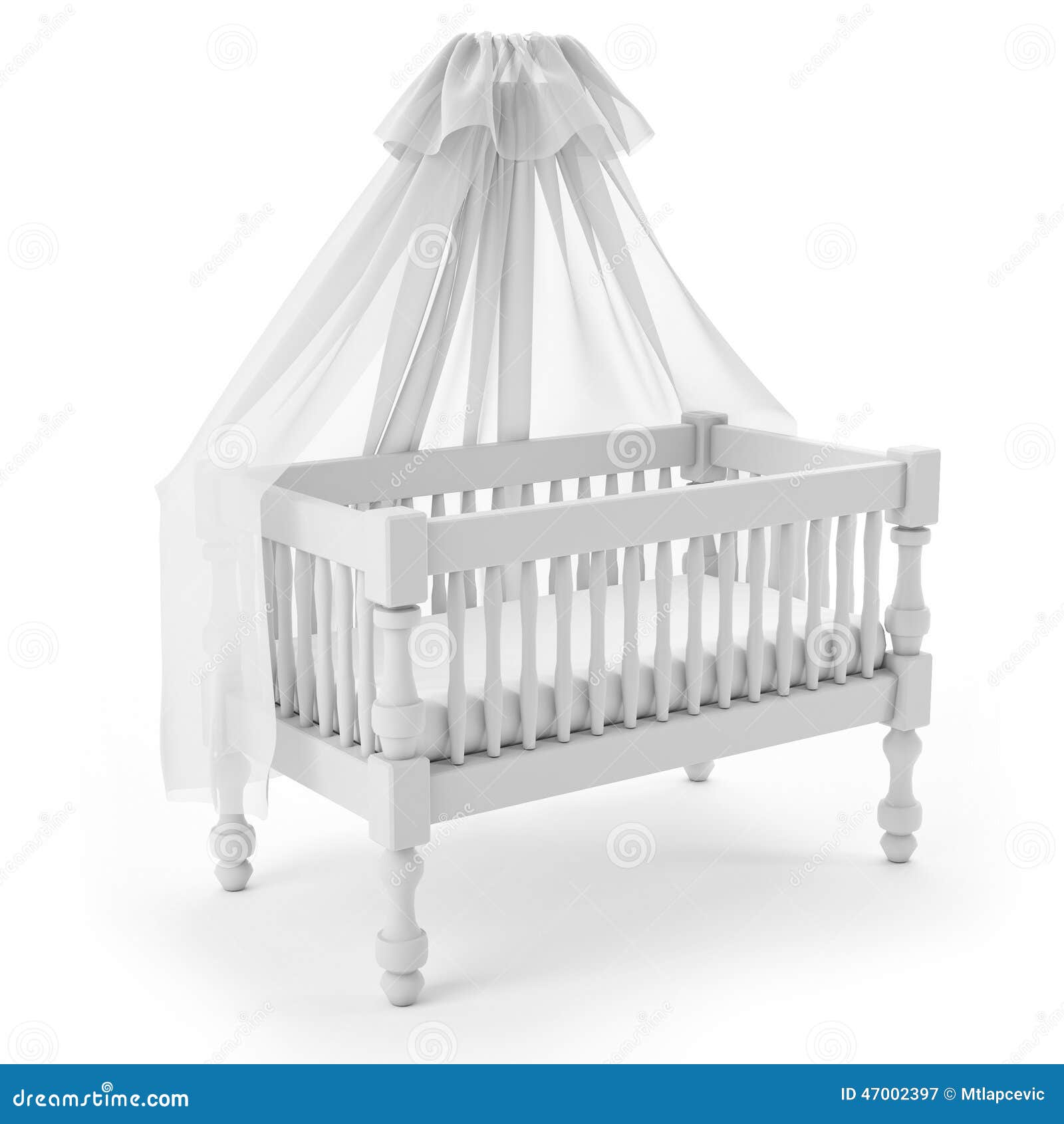 white baby crib with canopy  on white background