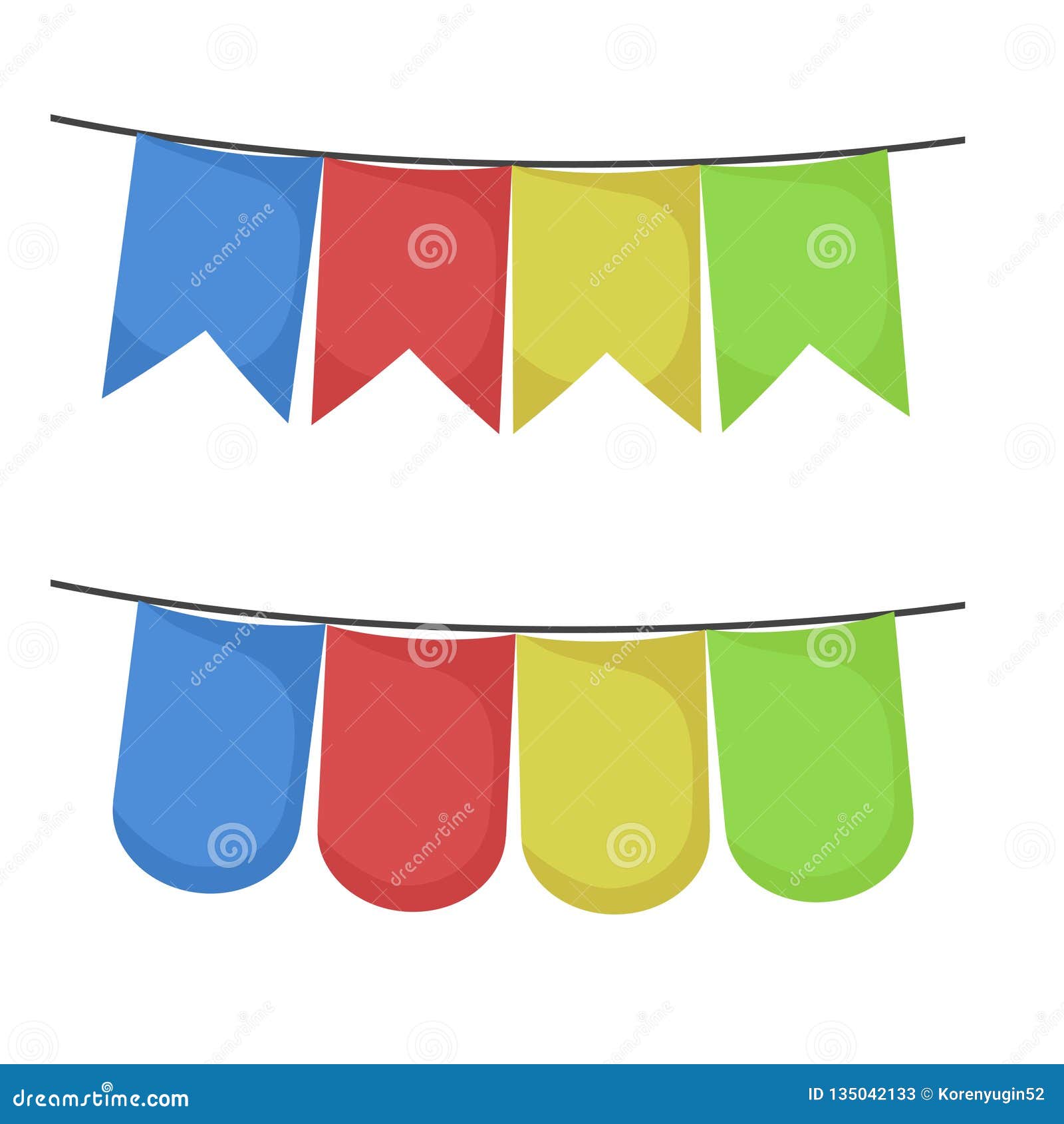 White Background with Colorful Festoons in Shape of Triangle in Closeup Vector Illustration