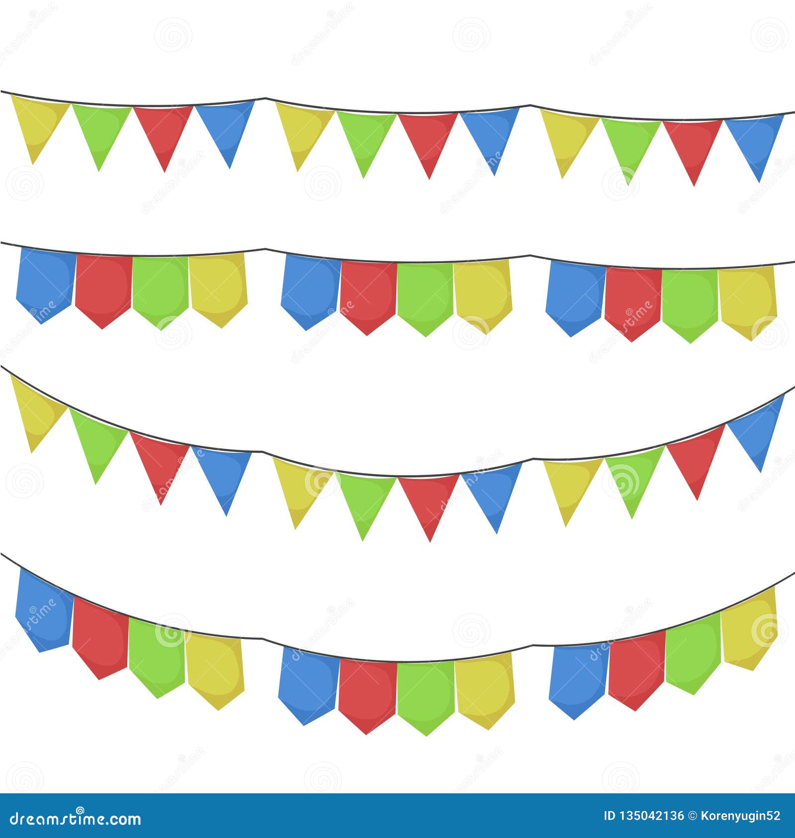 White Background with Colorful Festoons in Shape of Triangle in Closeup