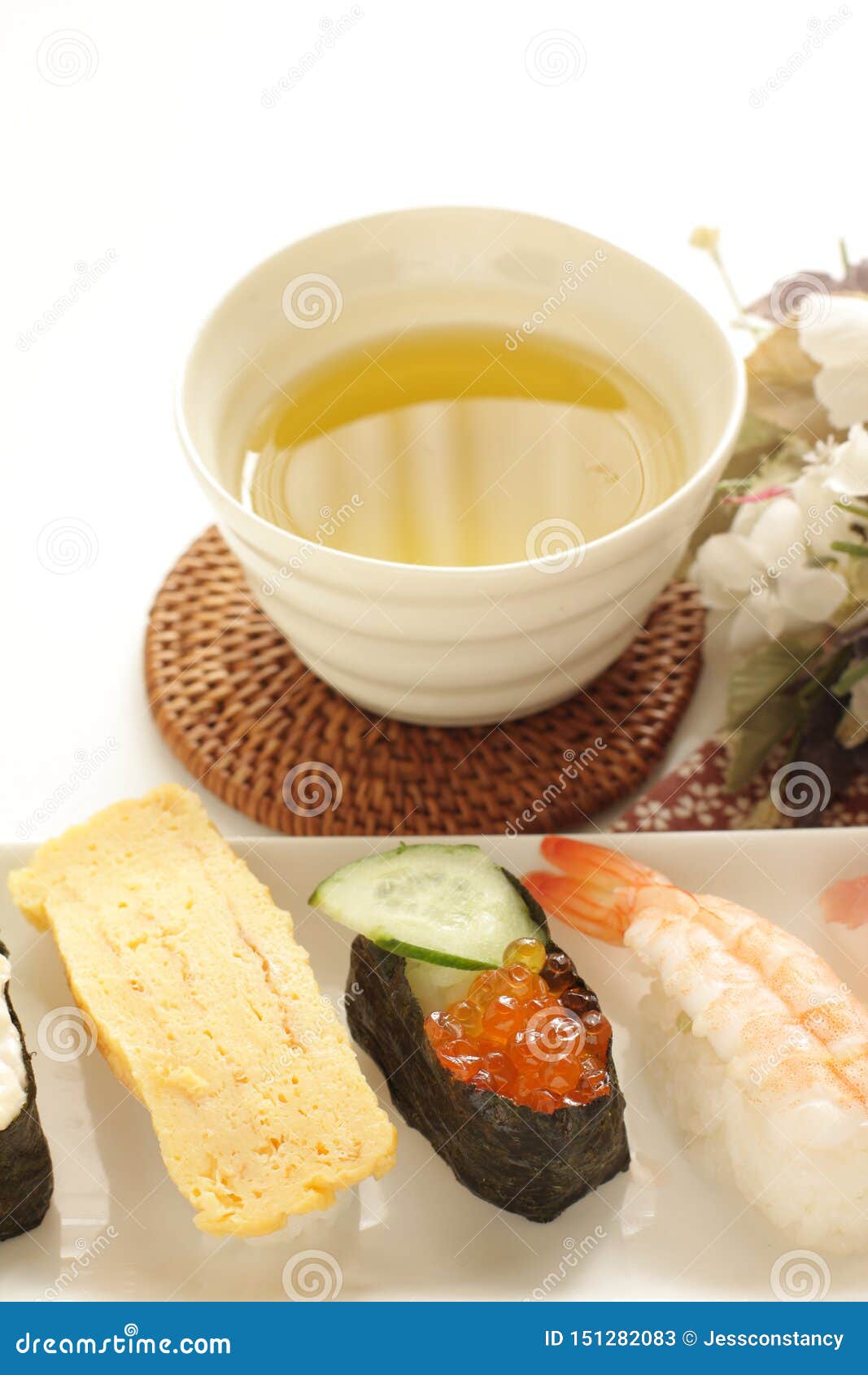 Green Tea and Japanese Sushi Stock Image Image of fried, green 151282083