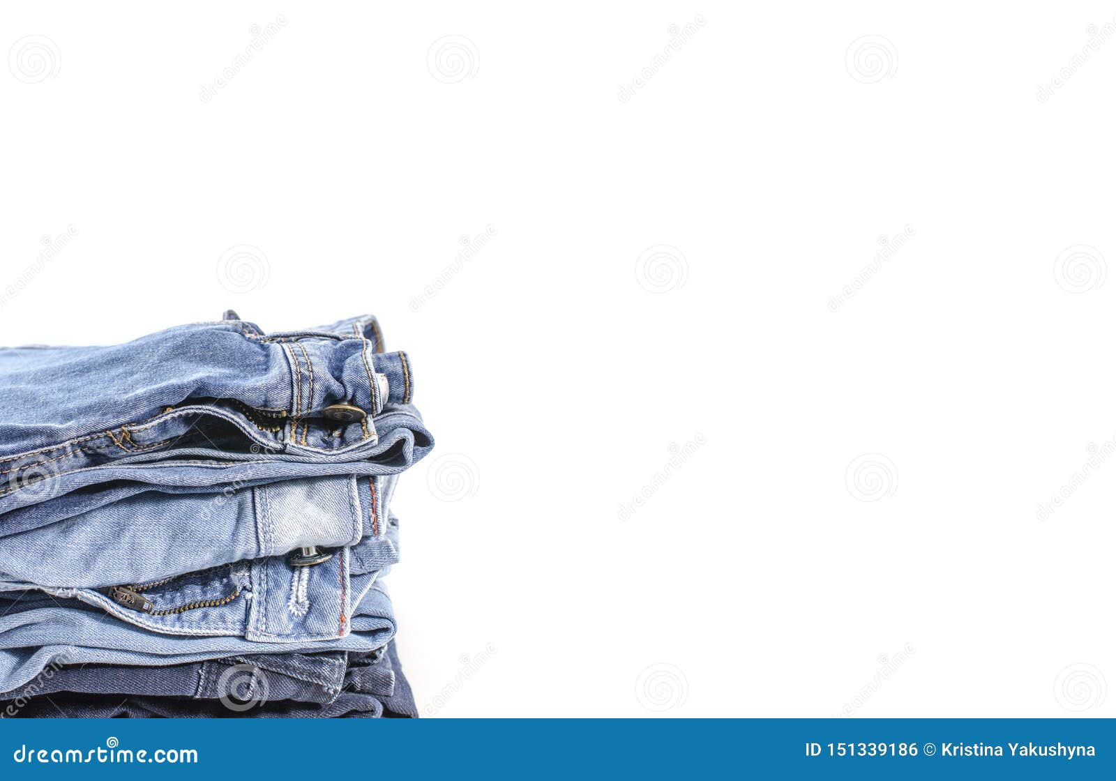 White Background Denim Blue Jeans Stack Clothes Fashion Charity