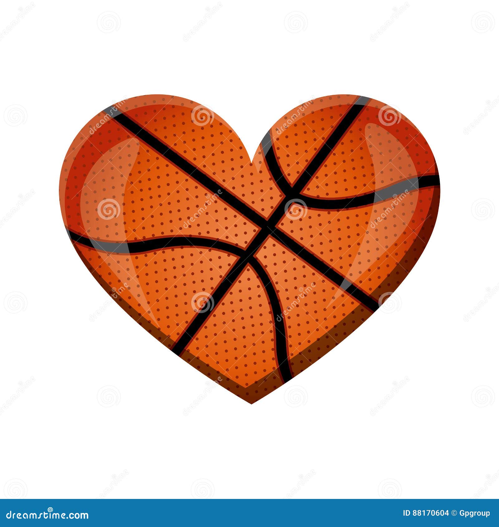 White Background of Heart with Texture of Basketball Ball Stock