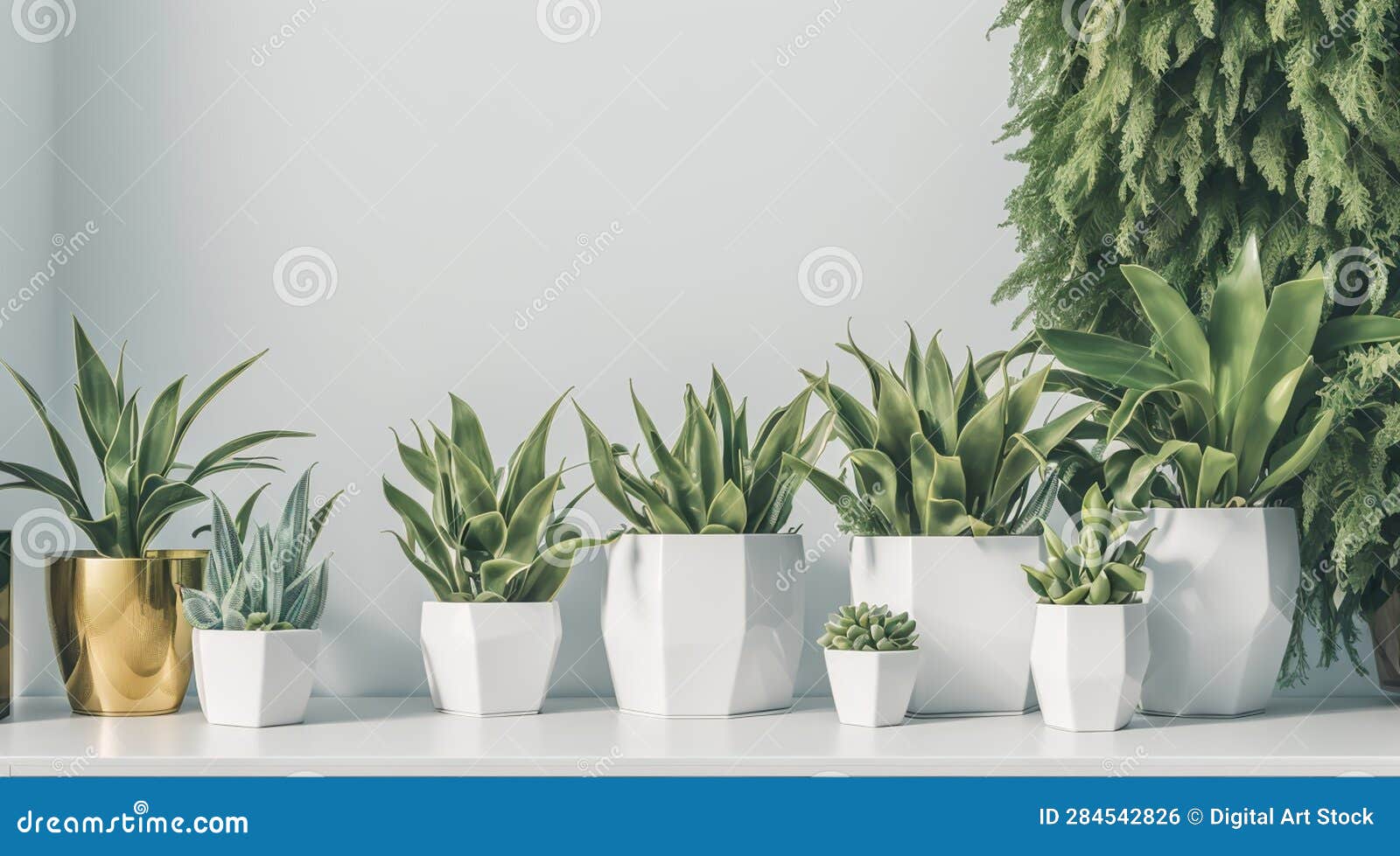 White Background Served As a Canvas for an Array of Potted Lush Plants