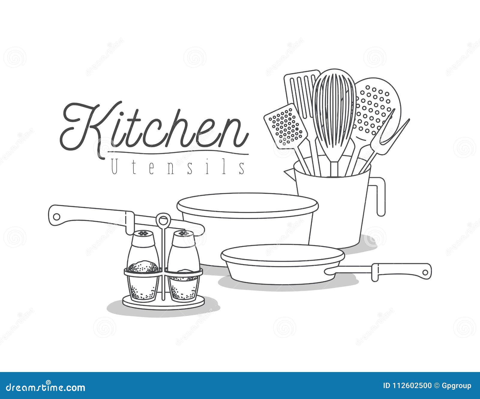 white background with set silhouette kitchen utensils