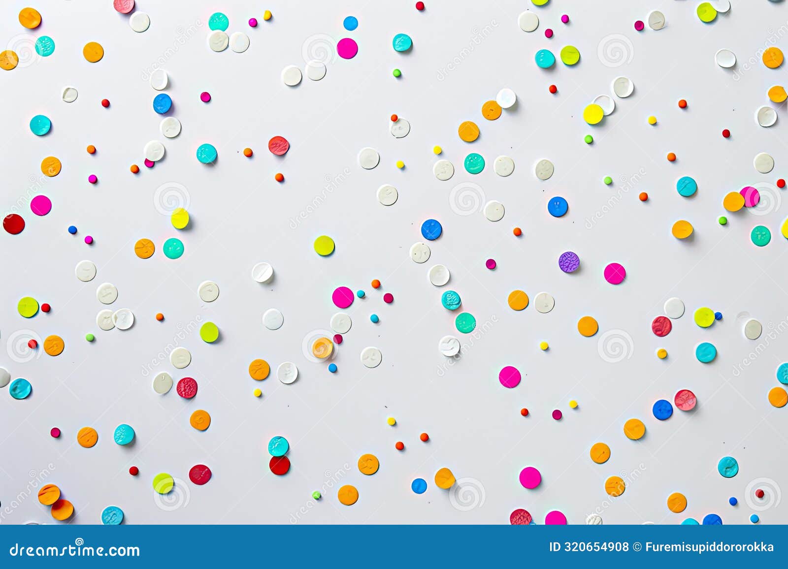 a white background with small, colorful dots scattered randomly, creating a playful and cute feel