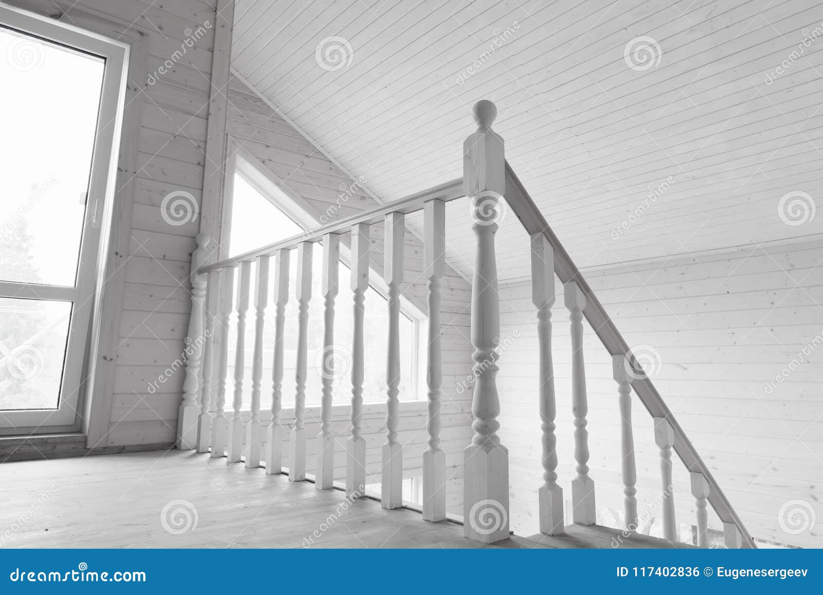 White Balcony Railings New Wooden House Stock Photo Image