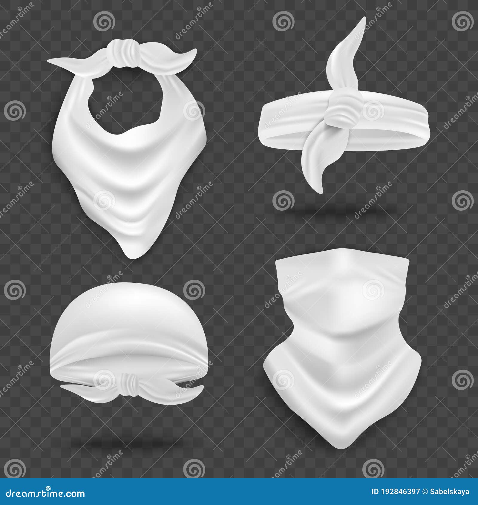 Download White Bandana Mock Up Set Isolated On Dark Transparent Background Stock Vector Illustration Of Fabric Cotton 192846397