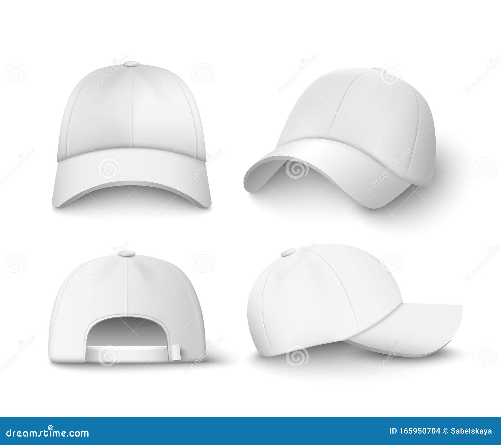 Download White Baseball Cap Mockup Set From Front Side And Back View I Stock Vector Illustration Of Clothing Merchandise 165950704 PSD Mockup Templates