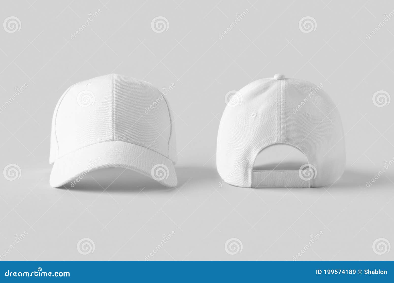 White Baseball Caps Mockup on a Grey Background, Front and Back Side ...