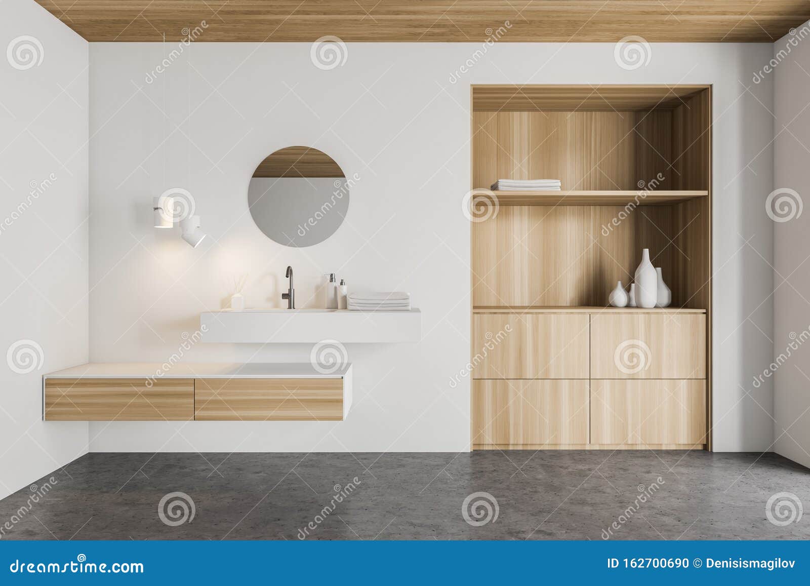 White Bathroom Interior With Sink And Cabinet Stock Illustration