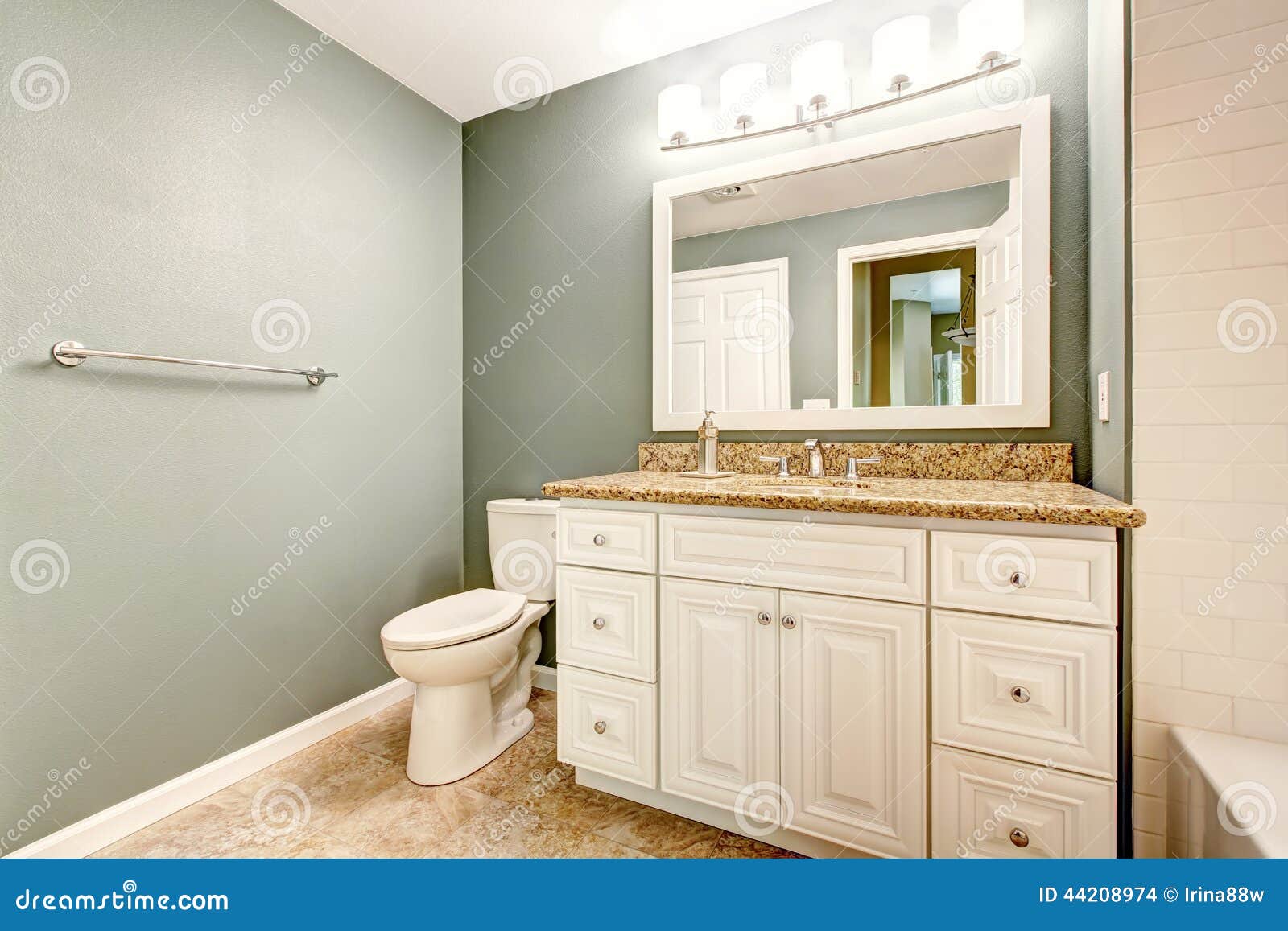 white bathroom vanity cabinet with granite top