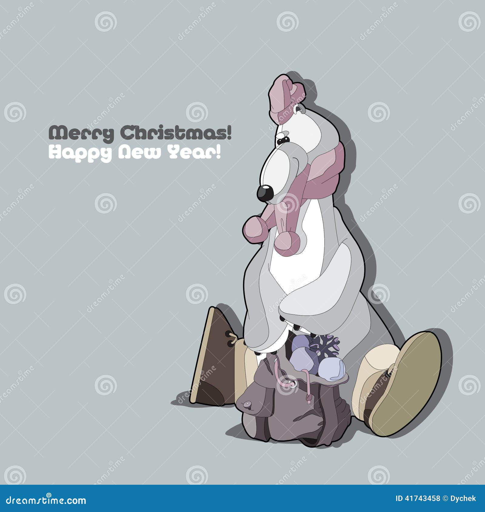 White bear with a backpack. White bear with a backpack full of snow. Happy New year! With Christmas!