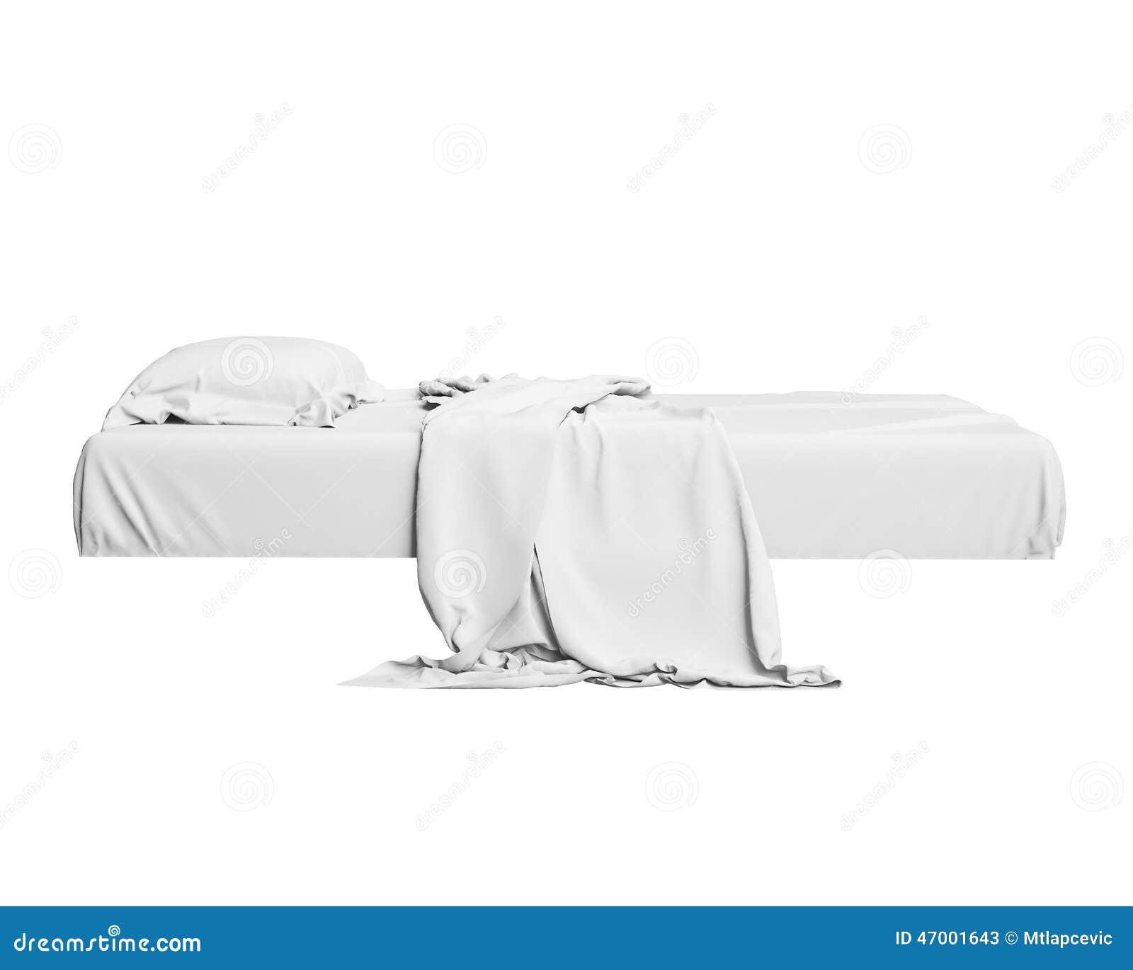 White Bed In Empty Space Isolated On White Background, Render Stock Illustration Image 47001643