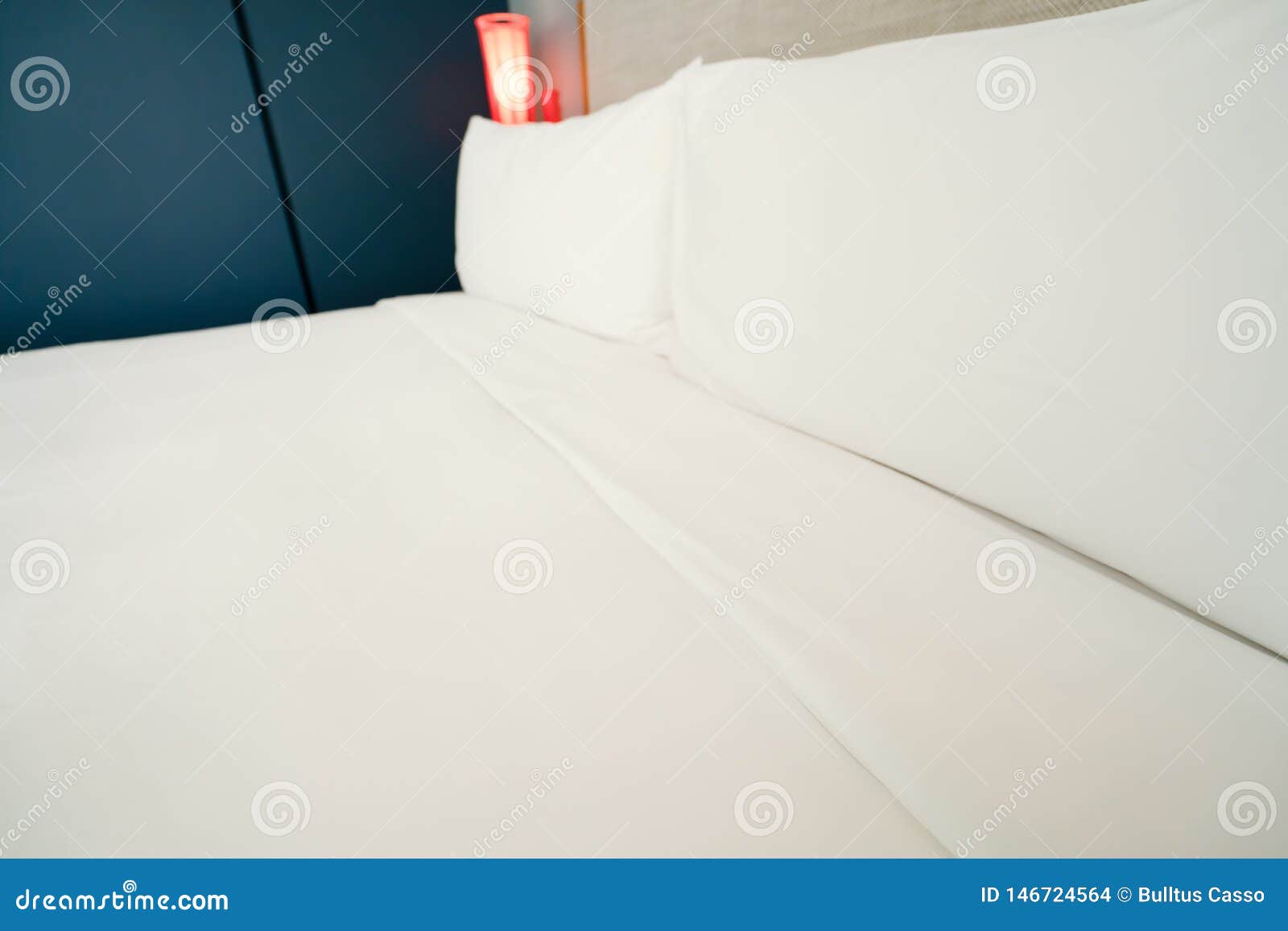 White bed in modern hotel stock photo. Image of design 146724564