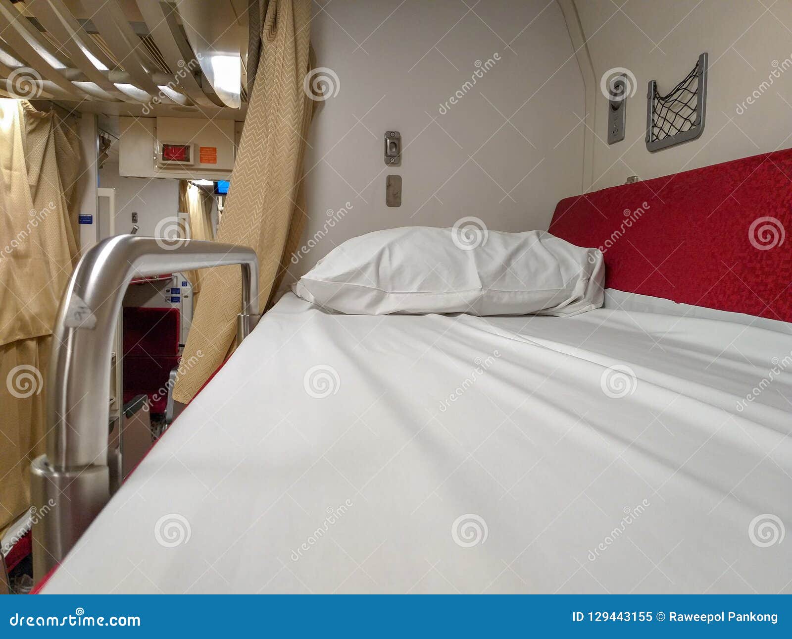 White bed on the train. stock image. Image of luxury 129443155