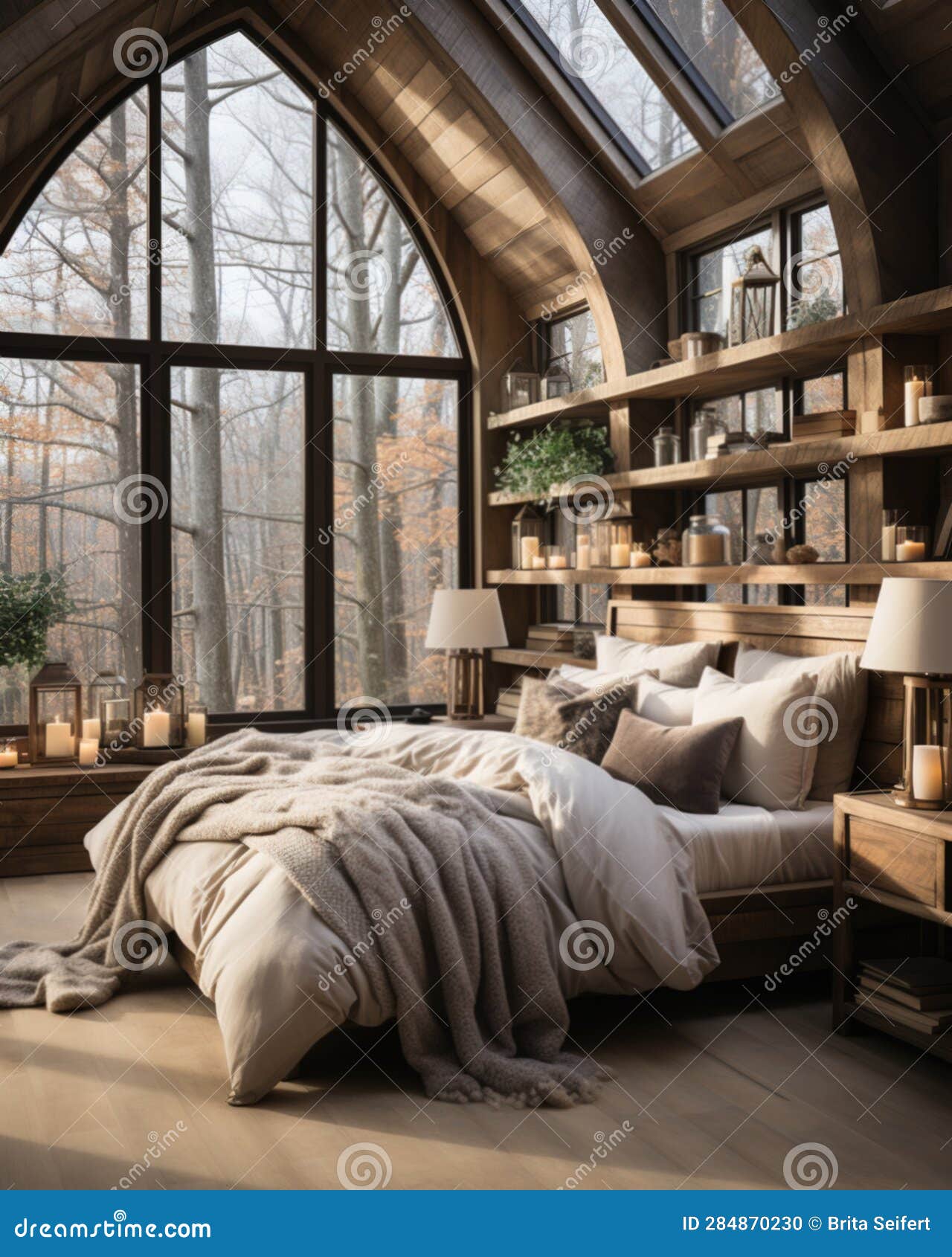 a white bedroom in autumn, in the style of varying wood grains, earth tones, rug, handcrafted s. generative ai