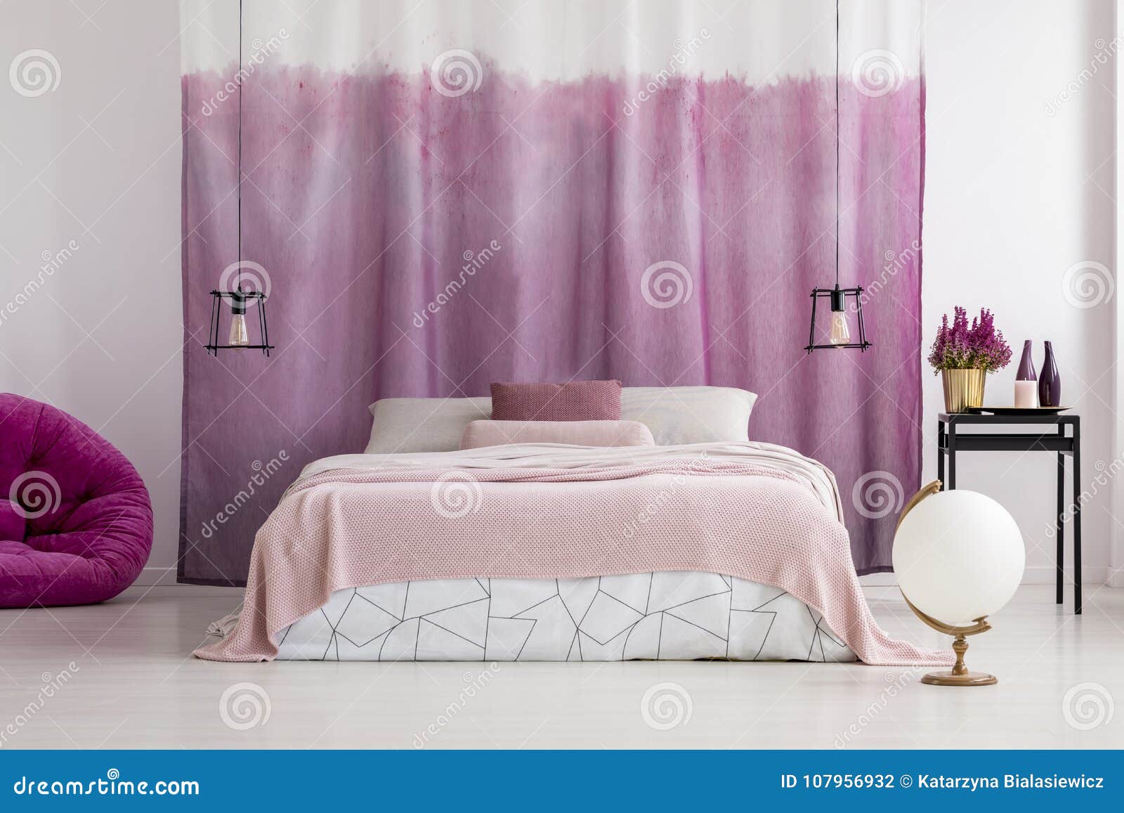White Bedroom With Pink Accents Stock Photo Image Of