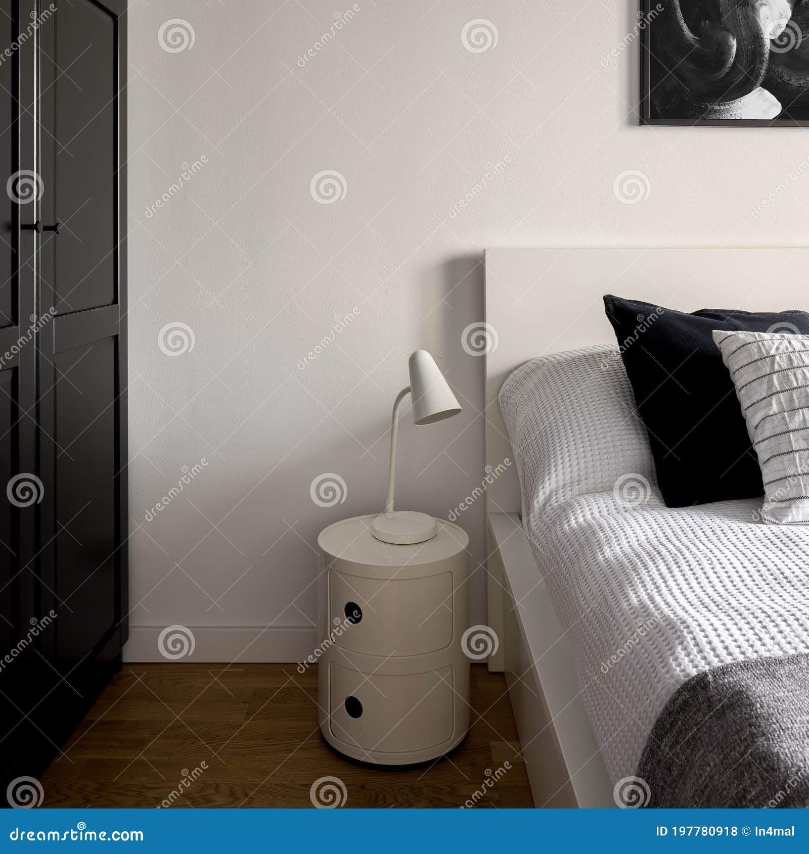 White Bedside Table with Lamp Stock Photo Image of closet, furniture