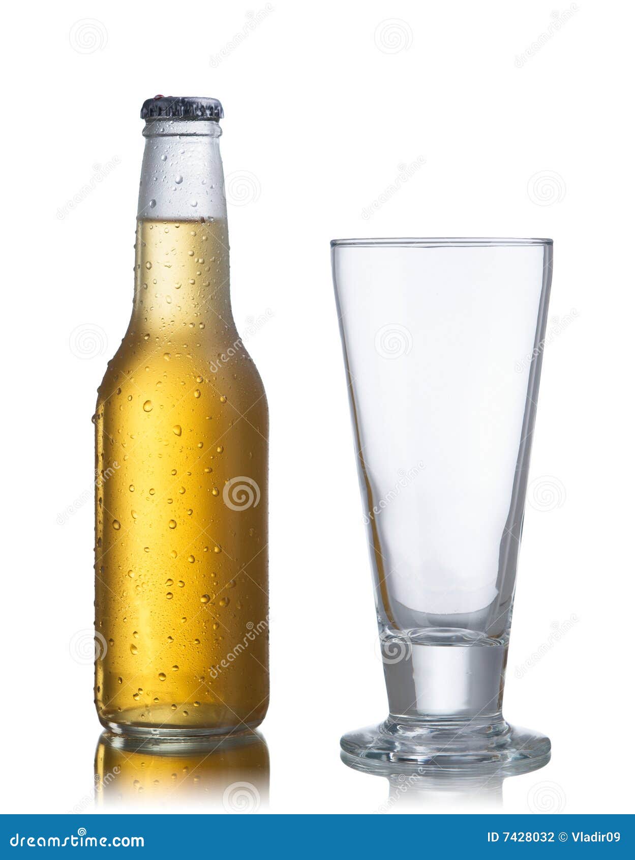 White Beer Bottle and Glass Stock Photo Image of glass, empty 7428032