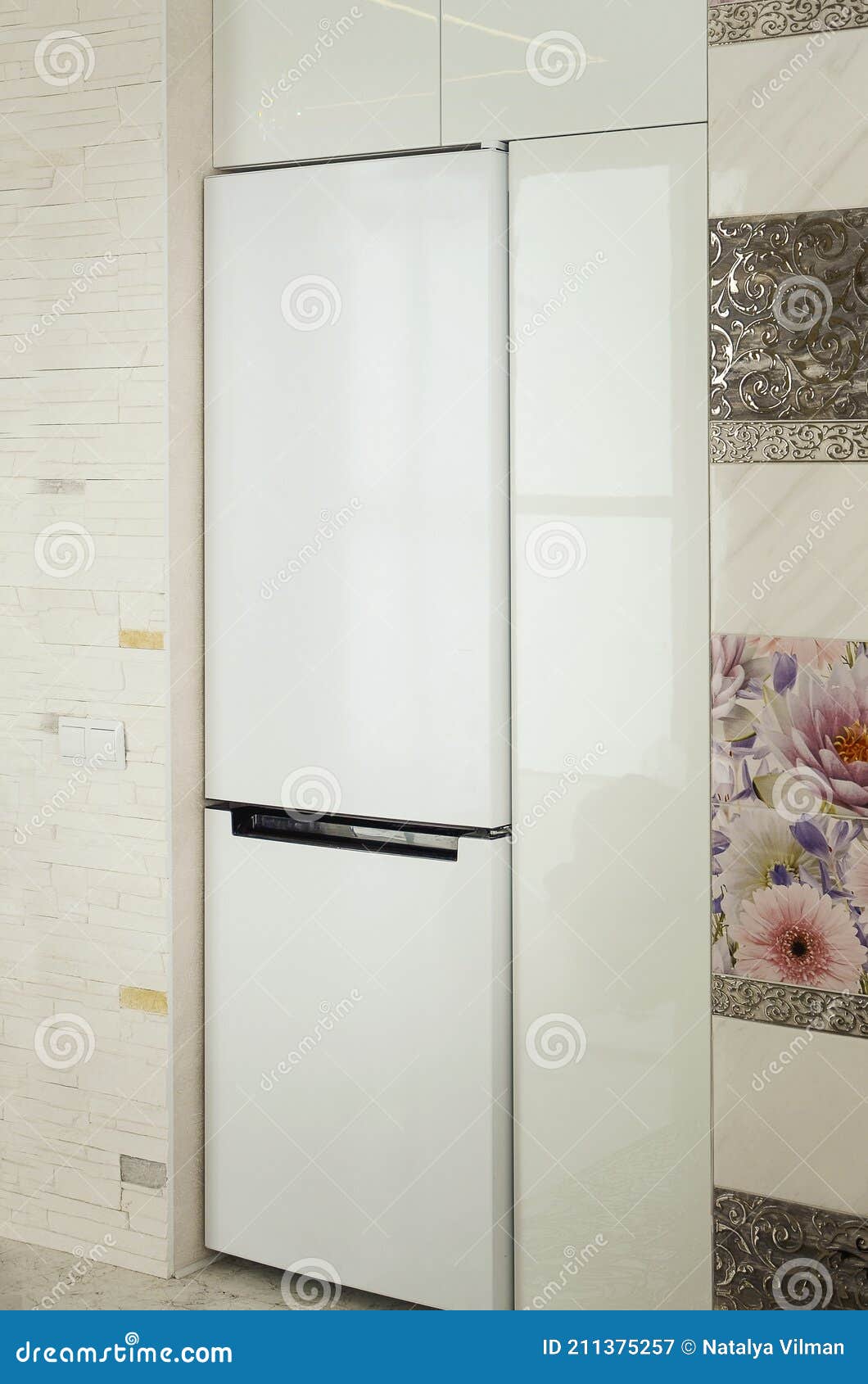 White Big Fridge in Interior of Kitchen Stock Image Image of fresh, home 211375257