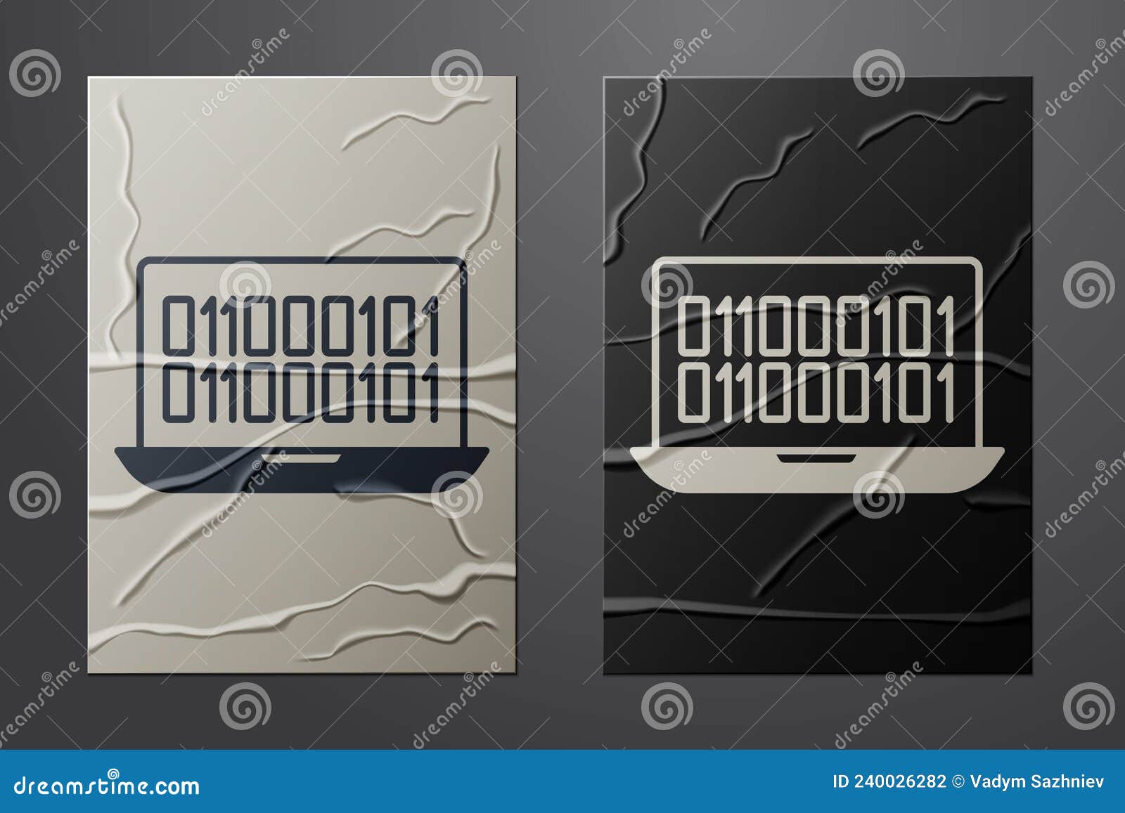 White Binary Code Icon Isolated on Crumpled Paper Background. Paper Art ...