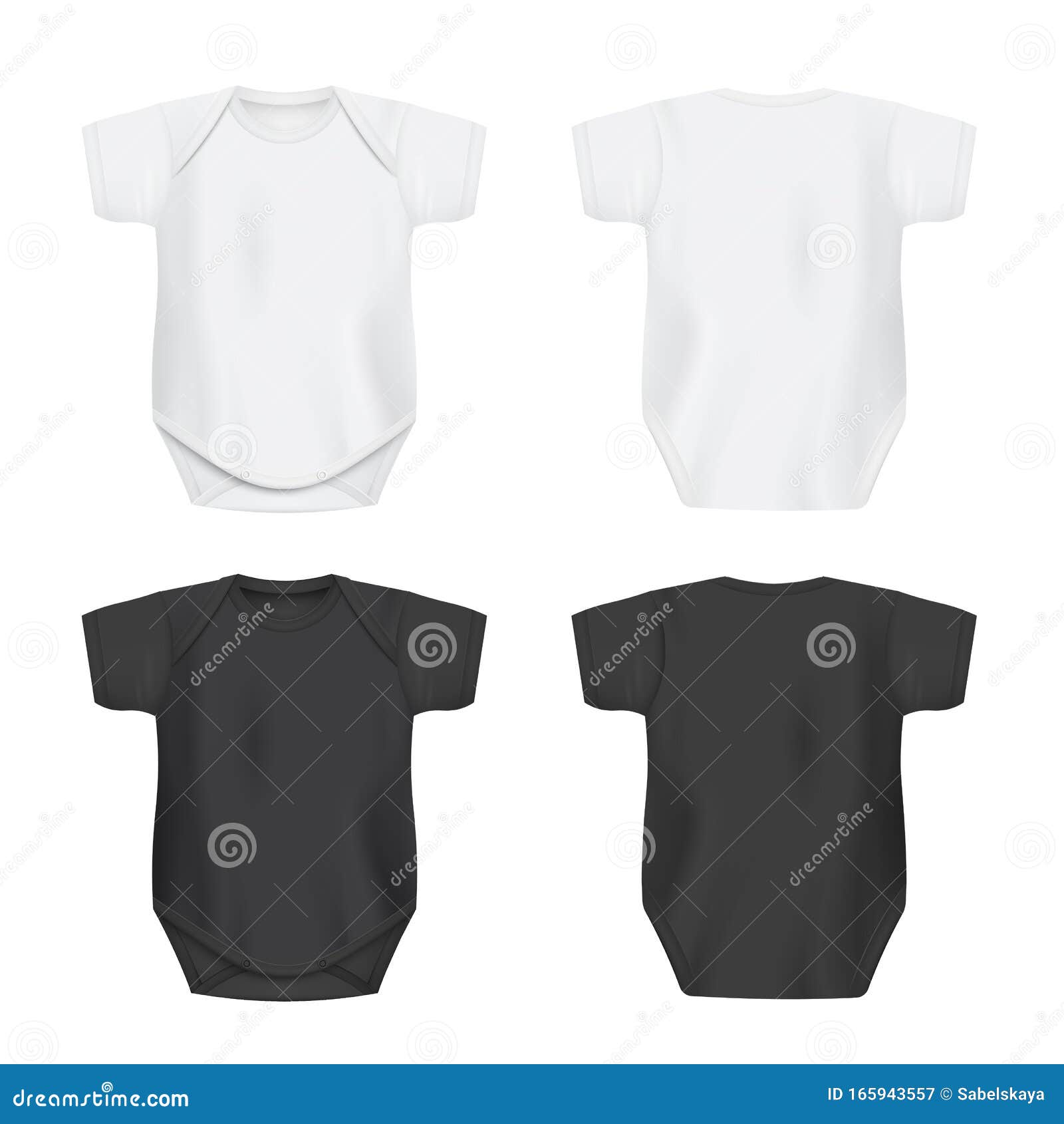 Download White And Black Blank Baby Bodysuit Set Realistic Vector ...