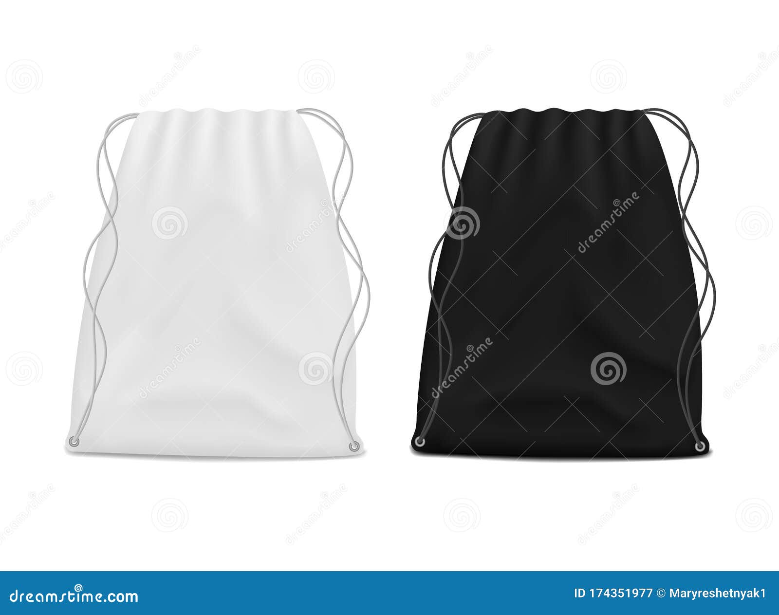 White and Black Drawstring Bags Mockup. School Backpack for Packing ...