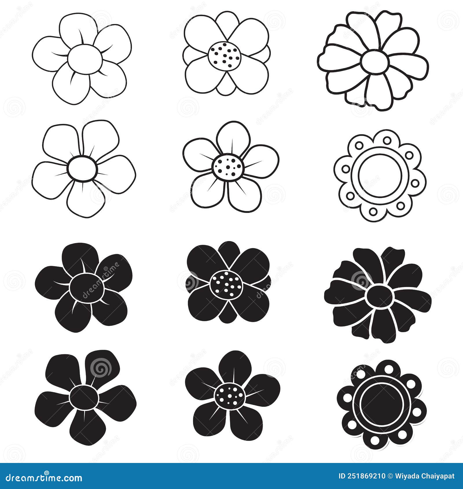 White and Black Flower Icon Stock Vector Illustration of cartoon