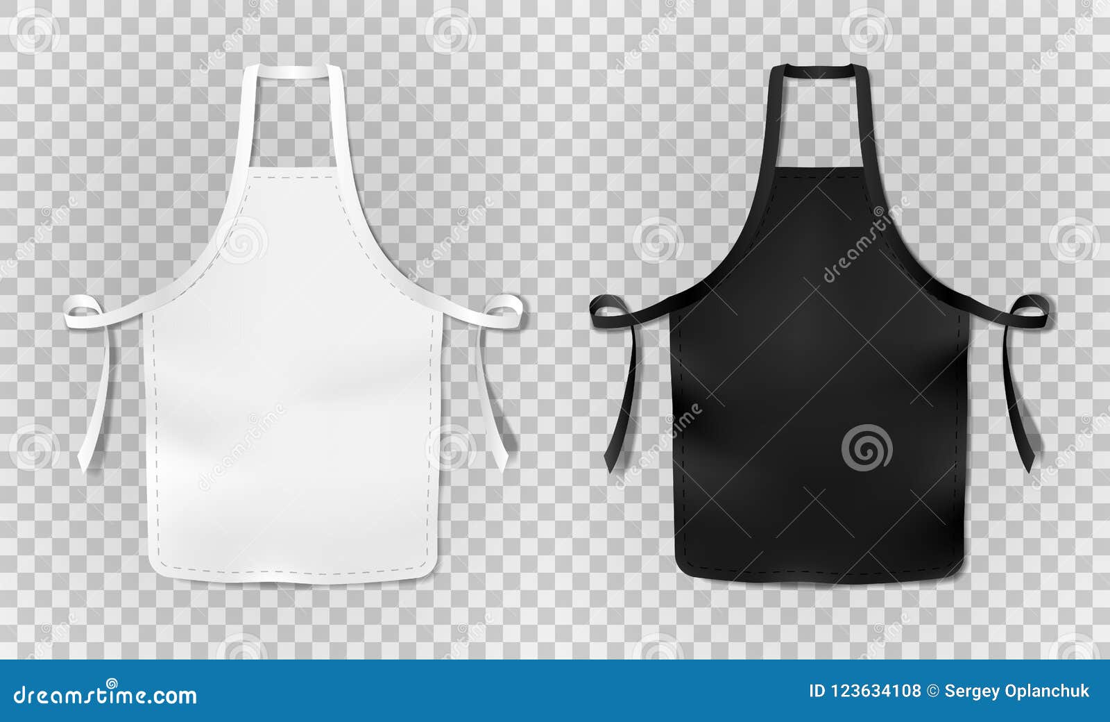 white and black kitchen chef apron  on transparent background. protective realistic apron for cooking or baker