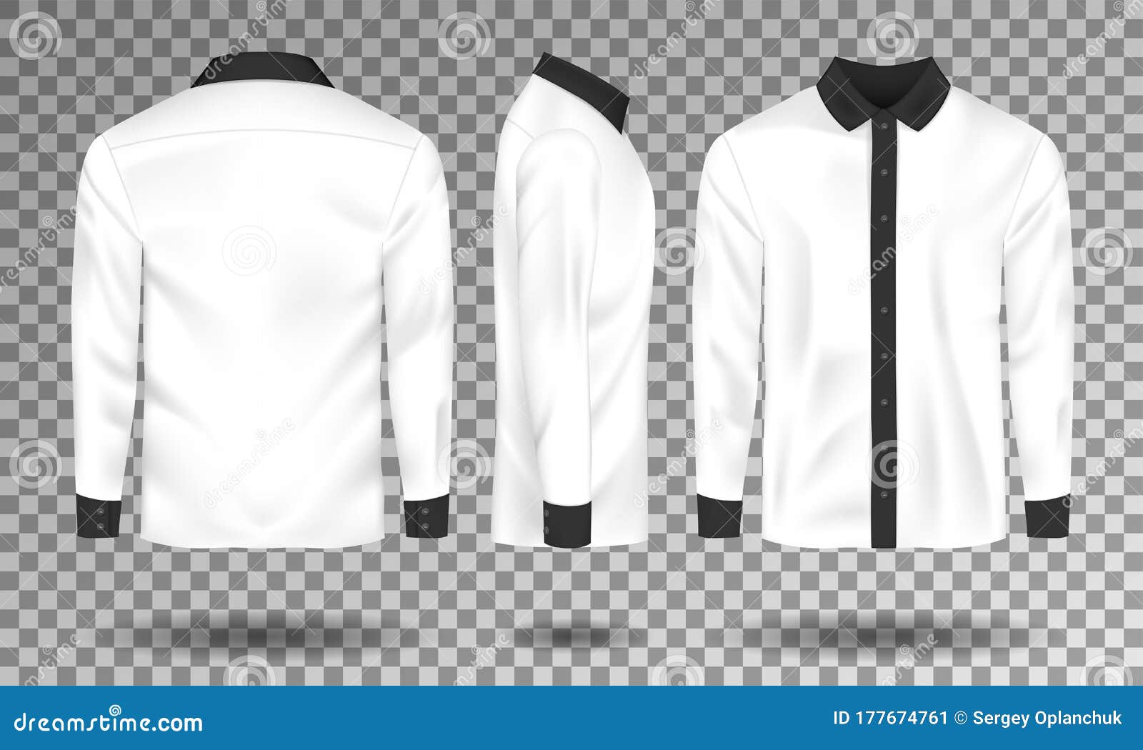 White and Black Male Casual Shirt Template. Blank Male Shirt with Long ...