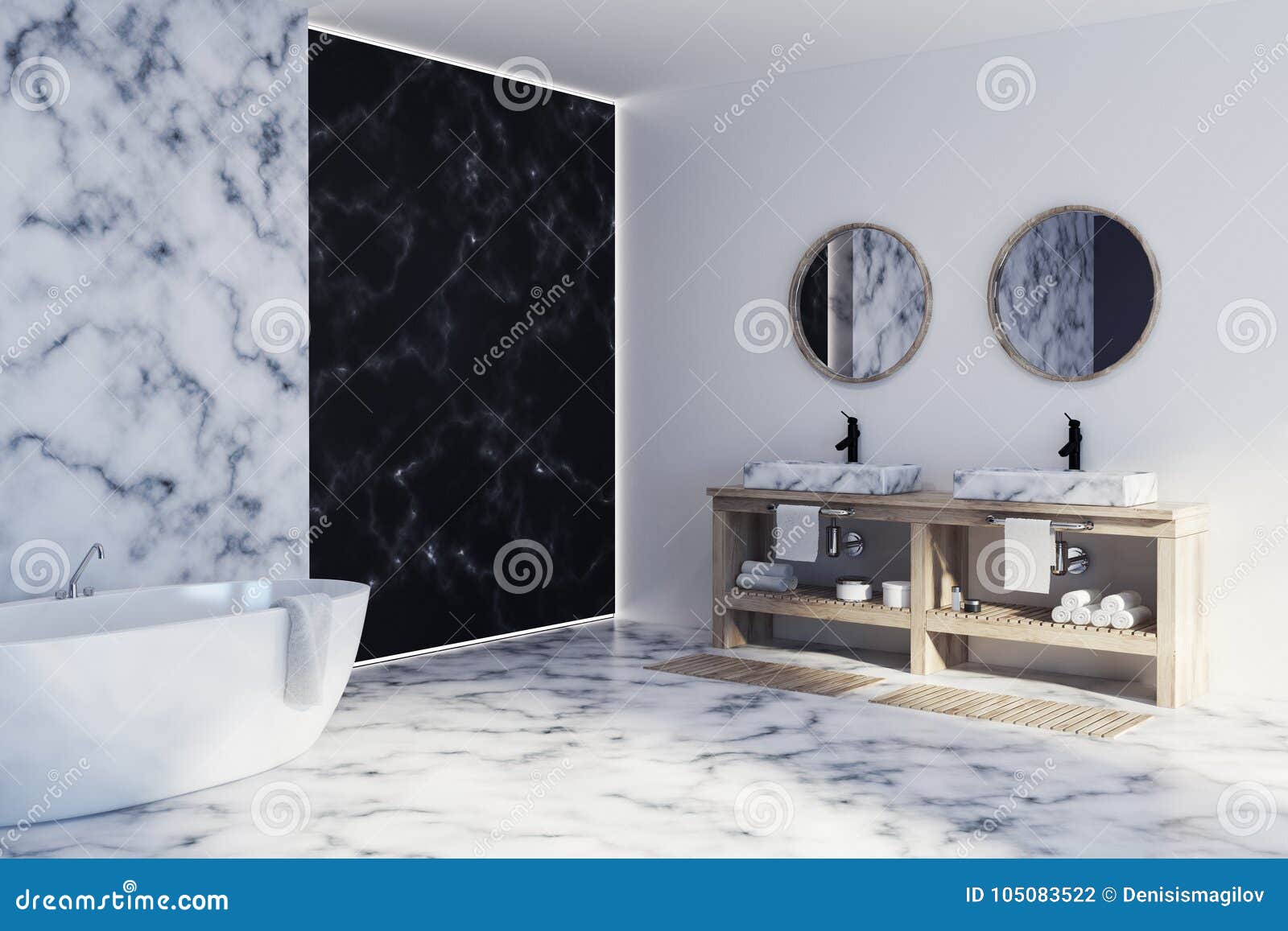 White And Black Marble Bathroom Side Stock Illustration