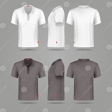 White Black Mens Polo T-shirt Front Back and Side Views Stock Vector ...