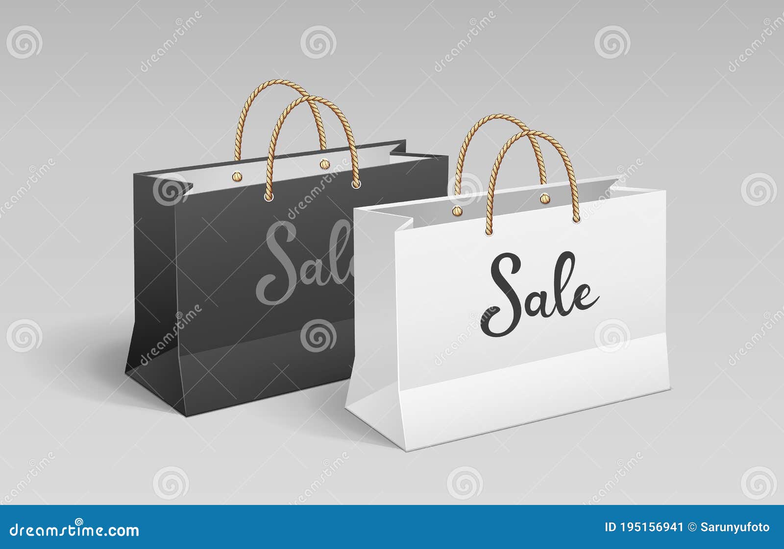 white and black paper bag, shopping sale, with rope handles, mock up 