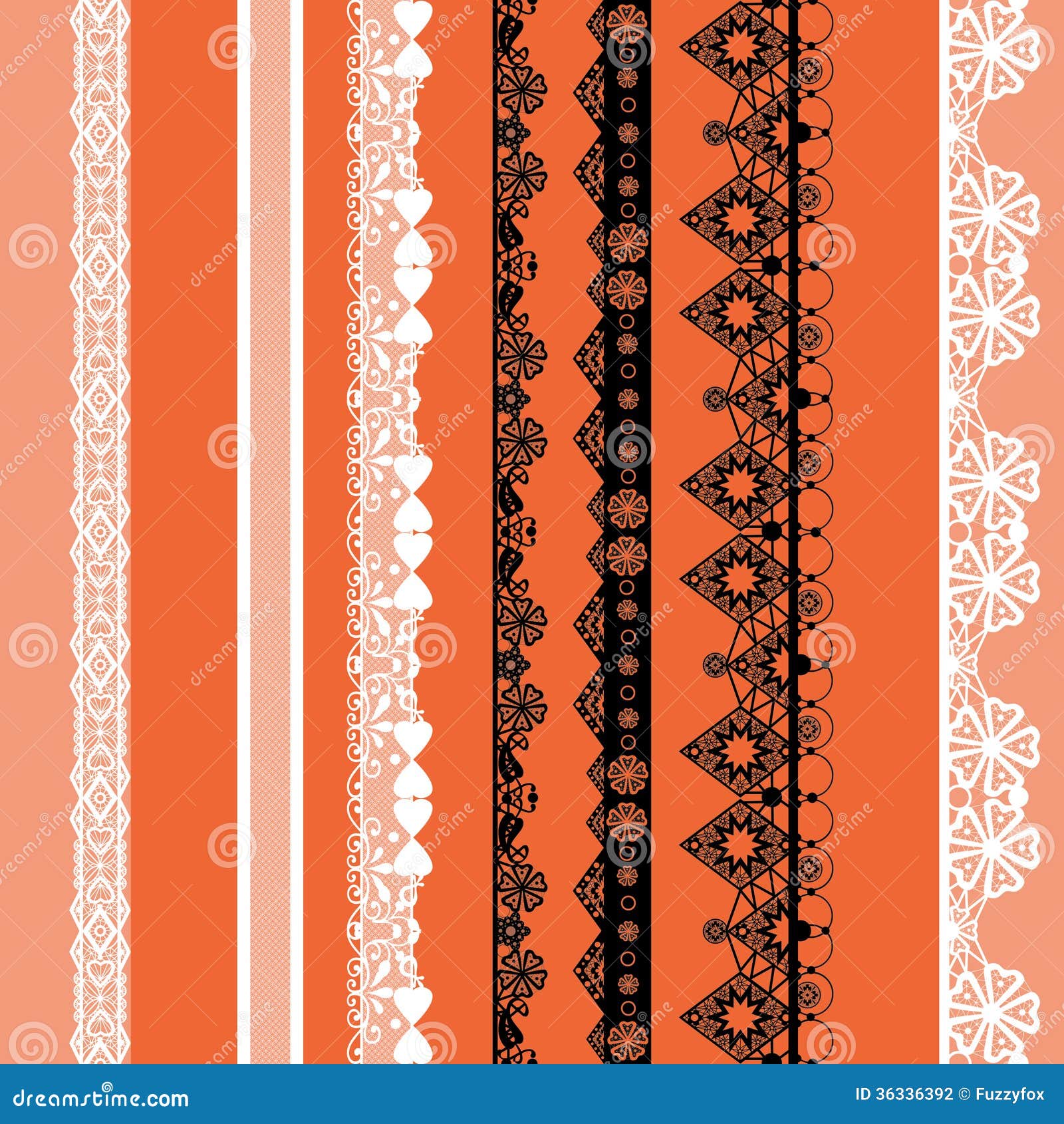 White and Black Seamless Lace Pattern on Orange Stock Illustration