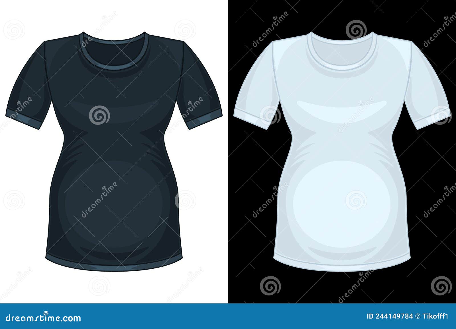 White and Black Shirts Mockup for Pregnant Realistic Isolated Stock
