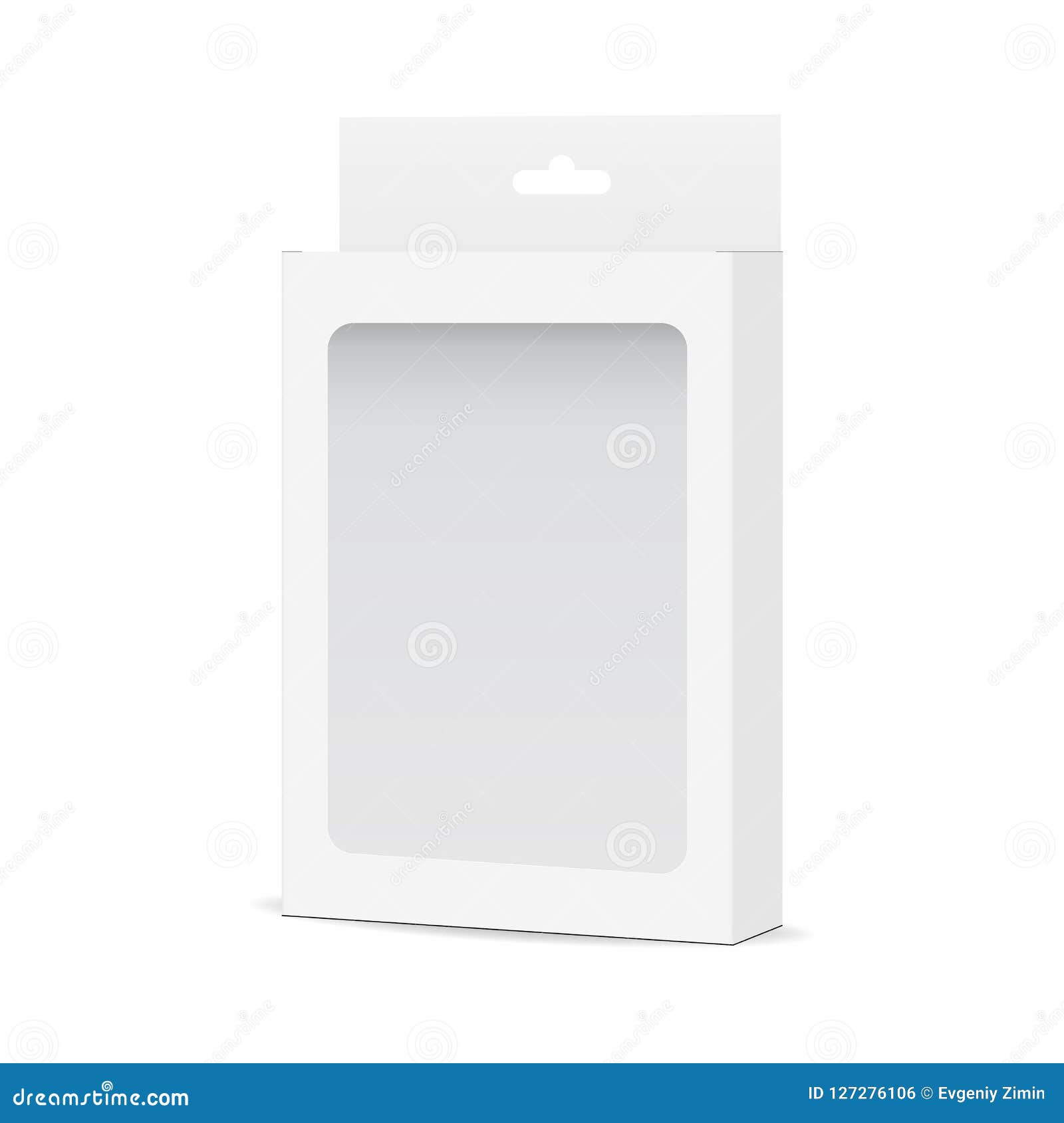 Download White Blank Box Mock Up With Transparent Window And Hanging Tab Side View Stock Vector Illustration Of Mockup Rectangle 127276106