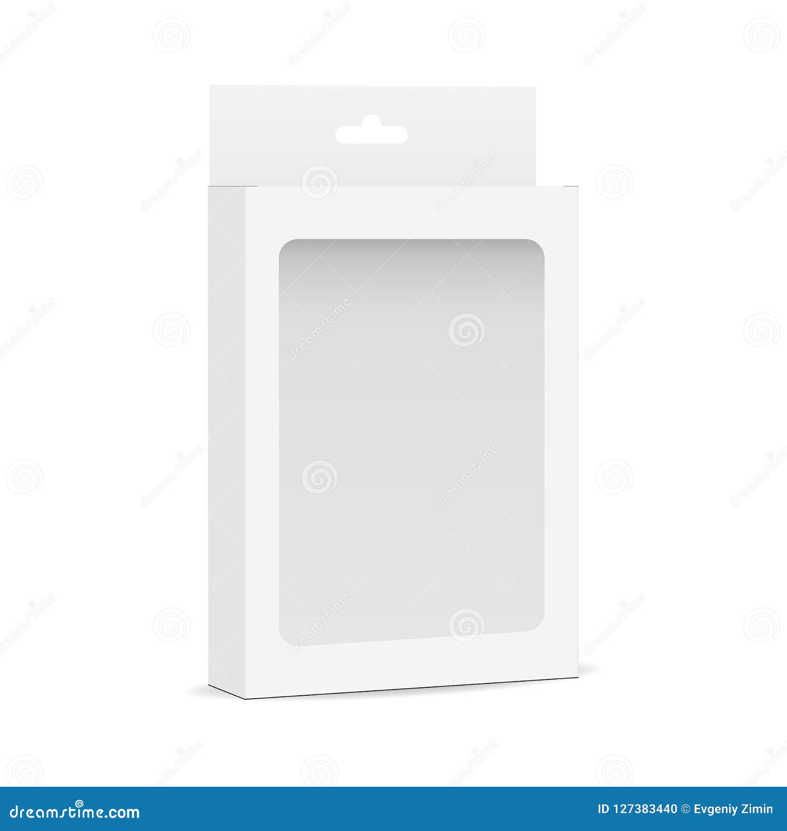 Download White Blank Box Mockup With Transparent Window And Hanging Tab Half Side View Stock Vector Illustration Of Mock Package 127383440