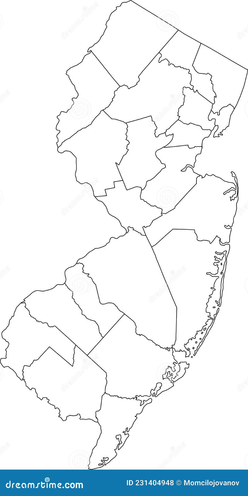 White Blank Counties Map of New Jersey, USA Stock Vector - Illustration ...