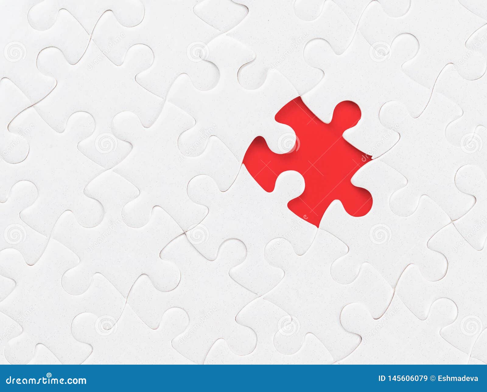 White Blank Jigsaw Puzzle without One Piece on Red with Clipping Path
