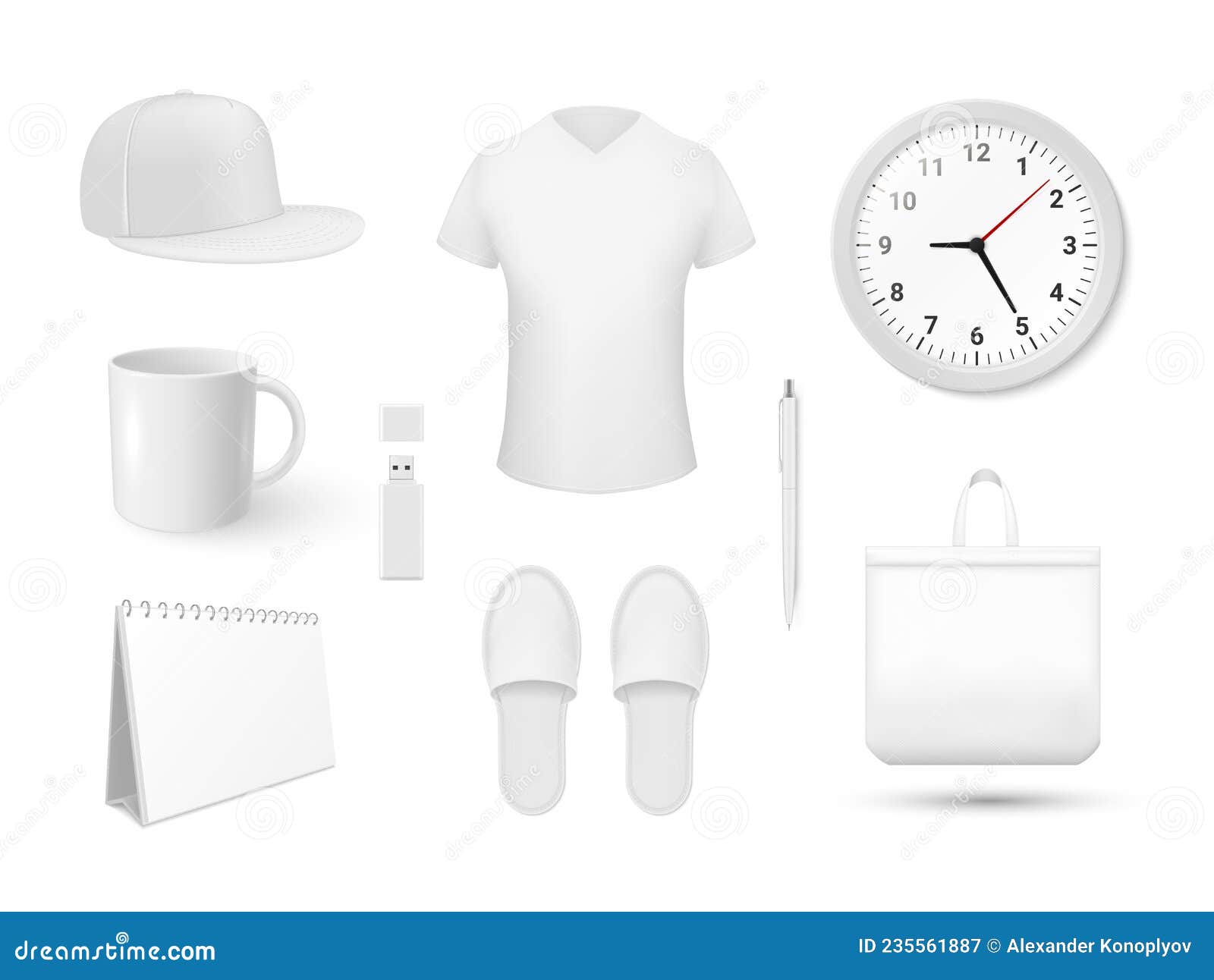 White Blank Merchandising Items Set Realistic Vector Illustration ...