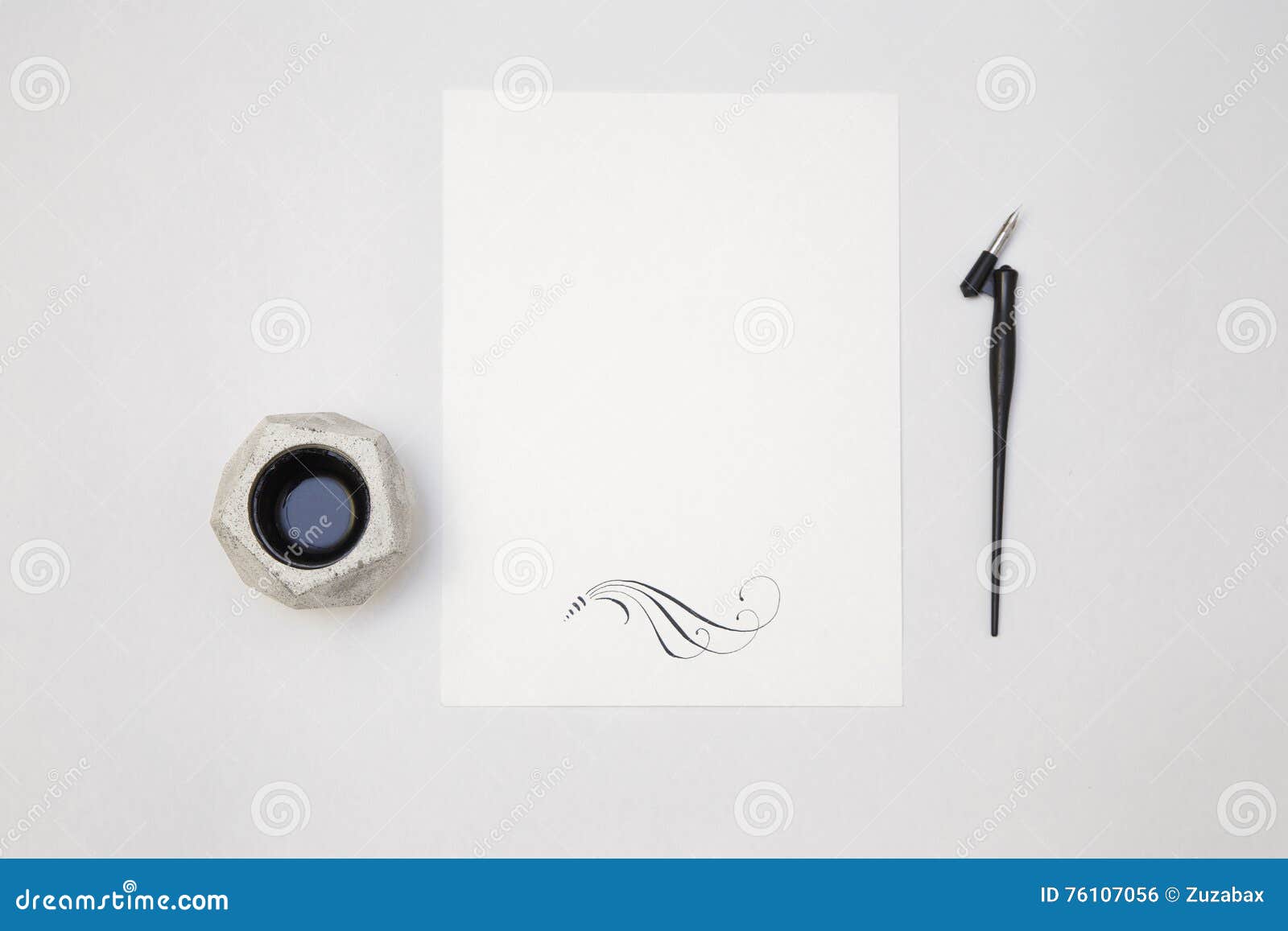 Download White Blank Paper Sheet Mockup With Calligraphy Nib And Ink Stock Photo Image Of Calligraphy Classic 76107056