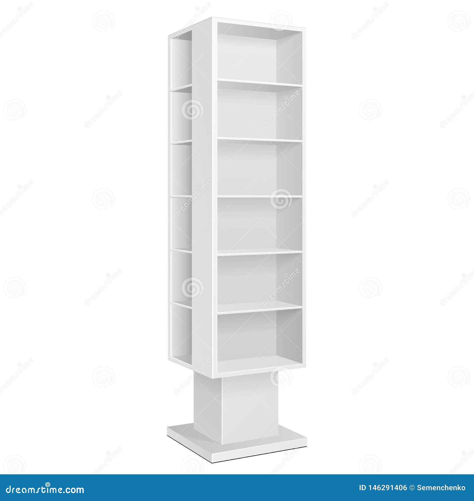 white blank quadrilateral empty showcase displays with retail shelves products on white background .