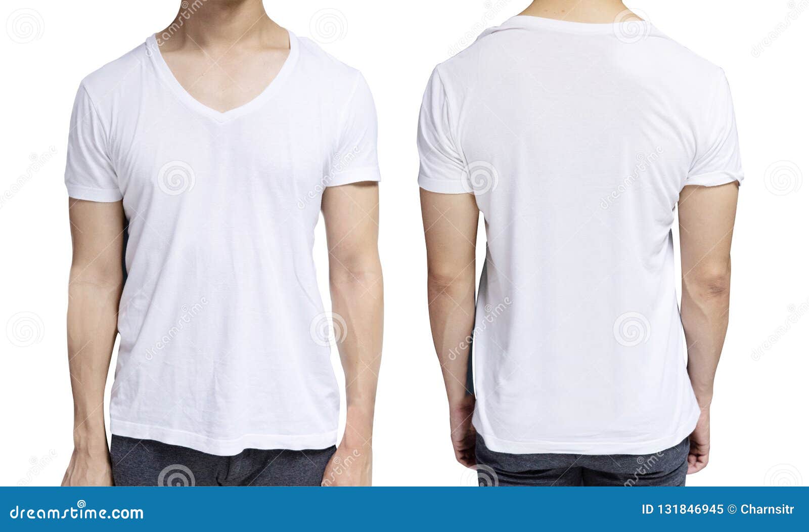 White Blank V-neck Shirt on Human Body for Graphic Design Mock U Stock ...