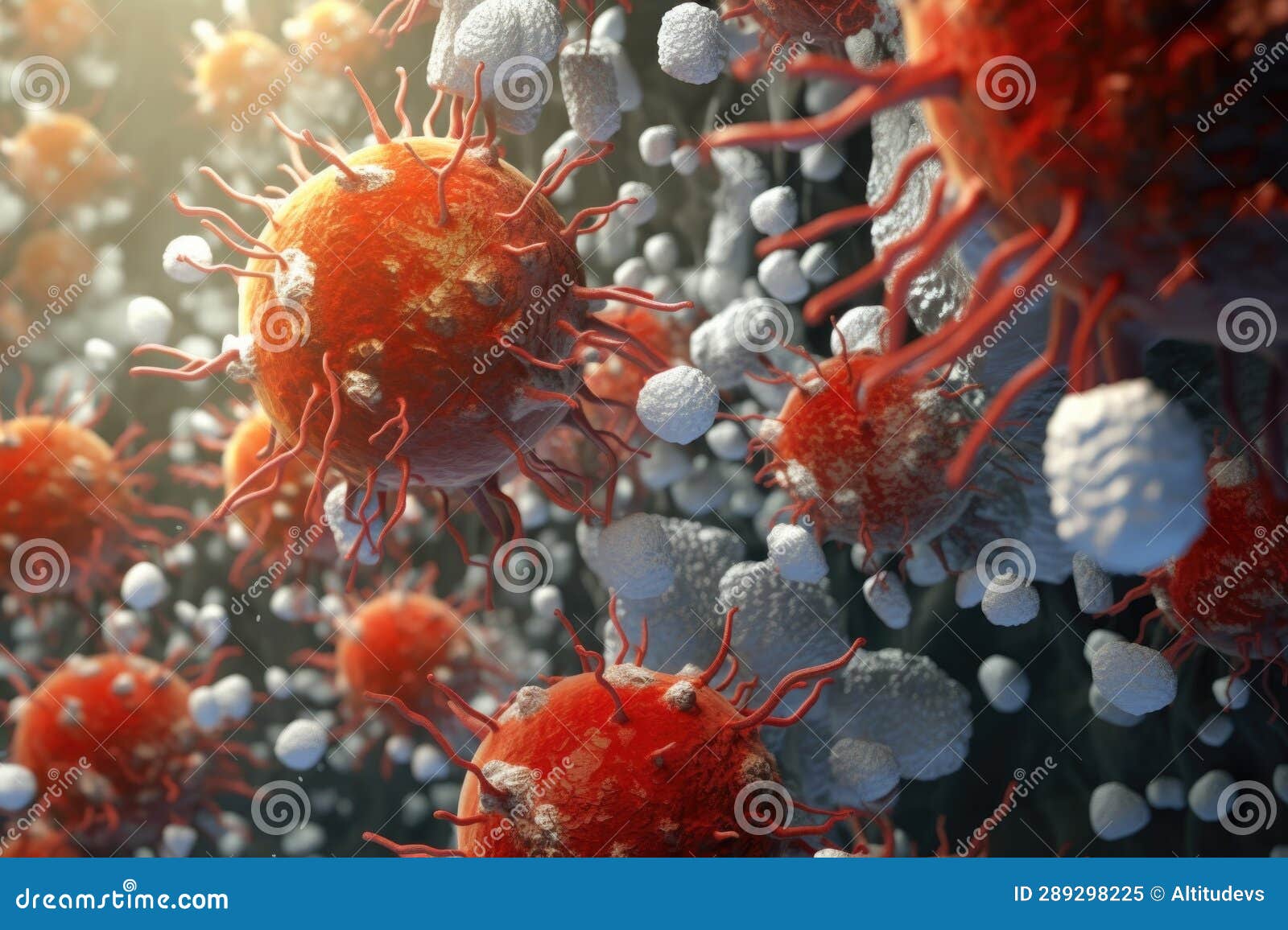 white blood cells surrounding and neutralizing a virus