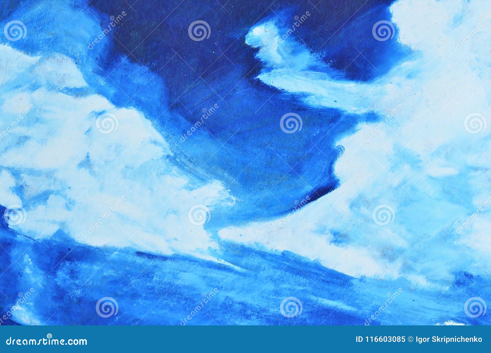 White, Blue and Dark Blue Watercolor Paint on Canvas Stock Image