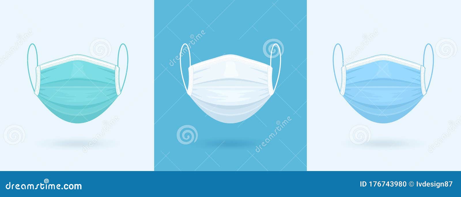 white, blue, green medical or surgical face mask. virus protection. breathing respirator mask. health care concept. 