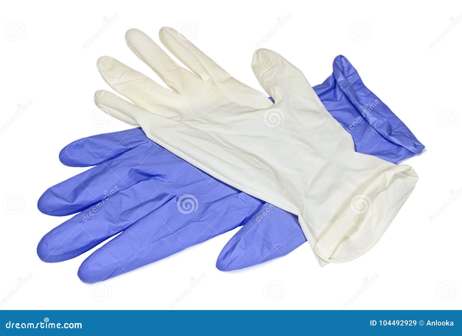 white and blue latex gloves closeup
