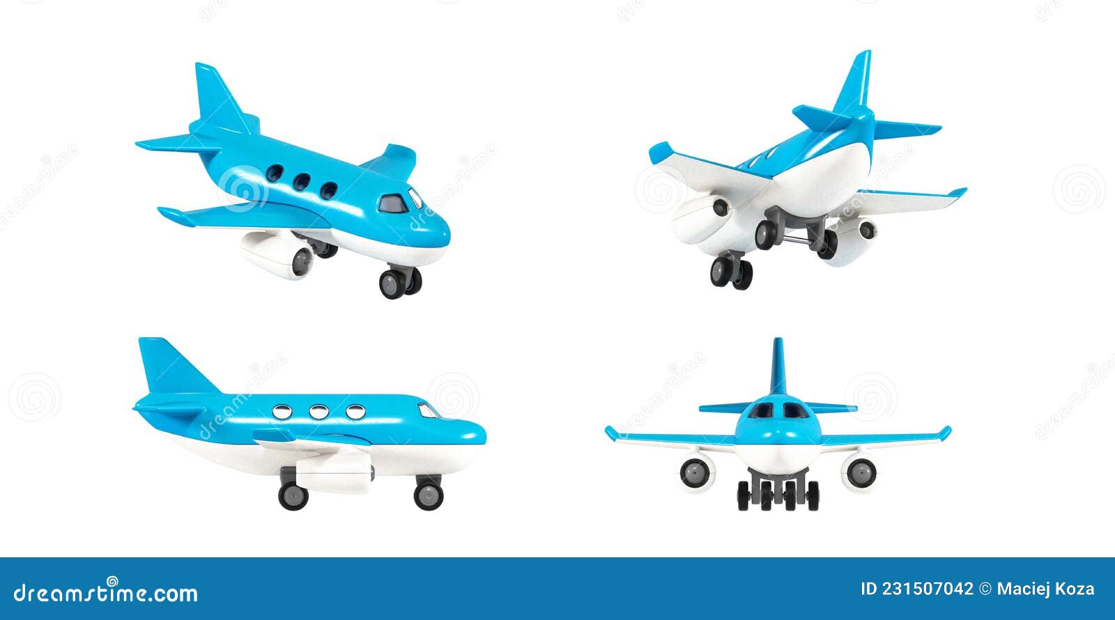 White and Blue Plastic Toy Airplane Isolated on a White Background