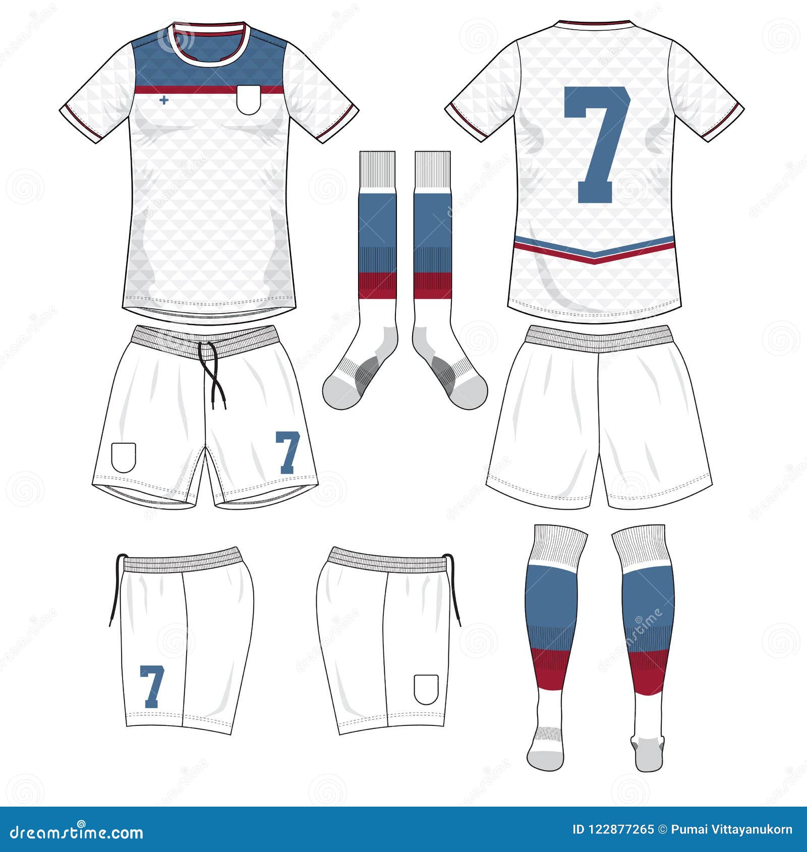 Download White Blue And Red Soccer Jersey With Sock And Short Mock Up Stock Vector - Illustration of icon ...